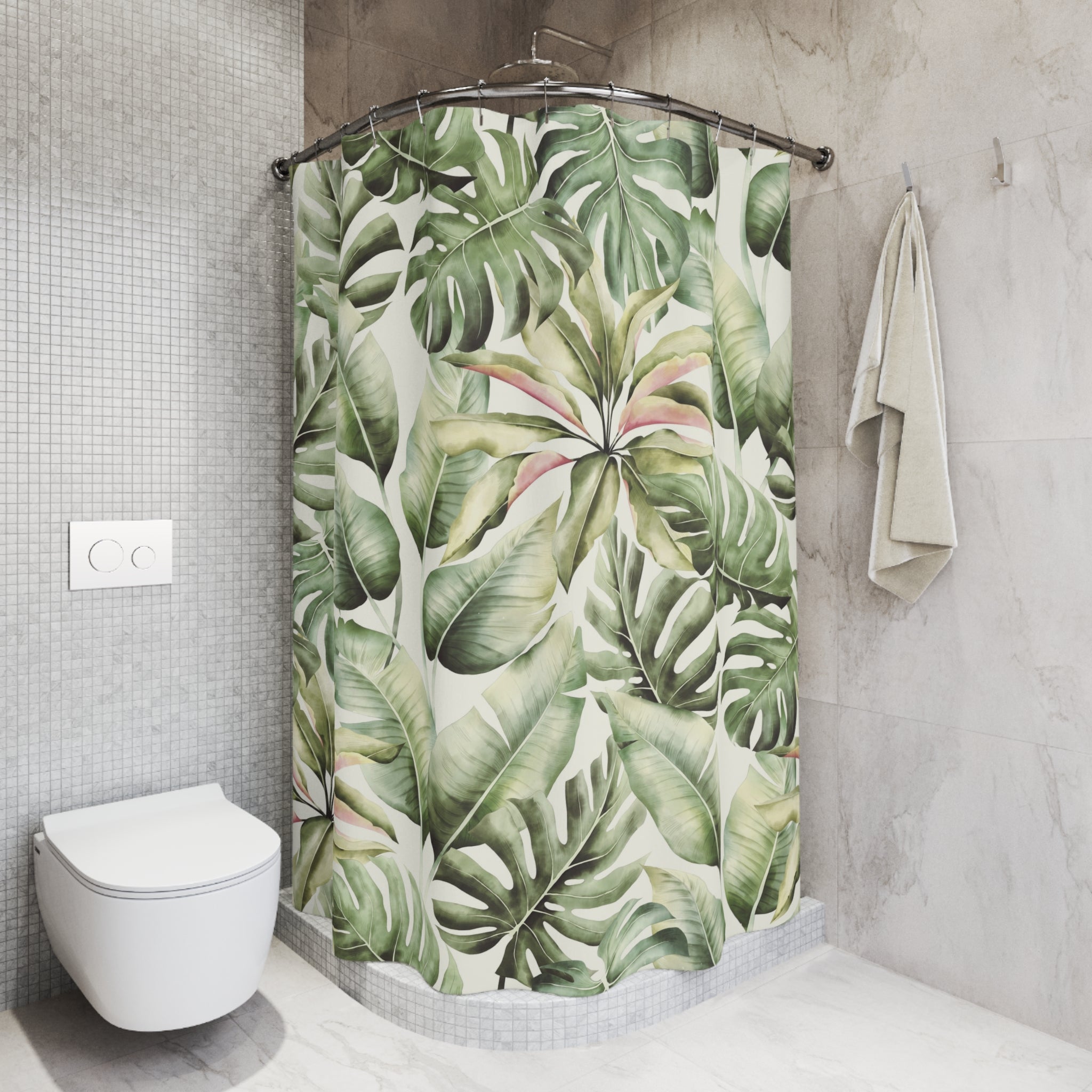 Jungle Floral Shower Curtain | Sage Green Bathroom Decor