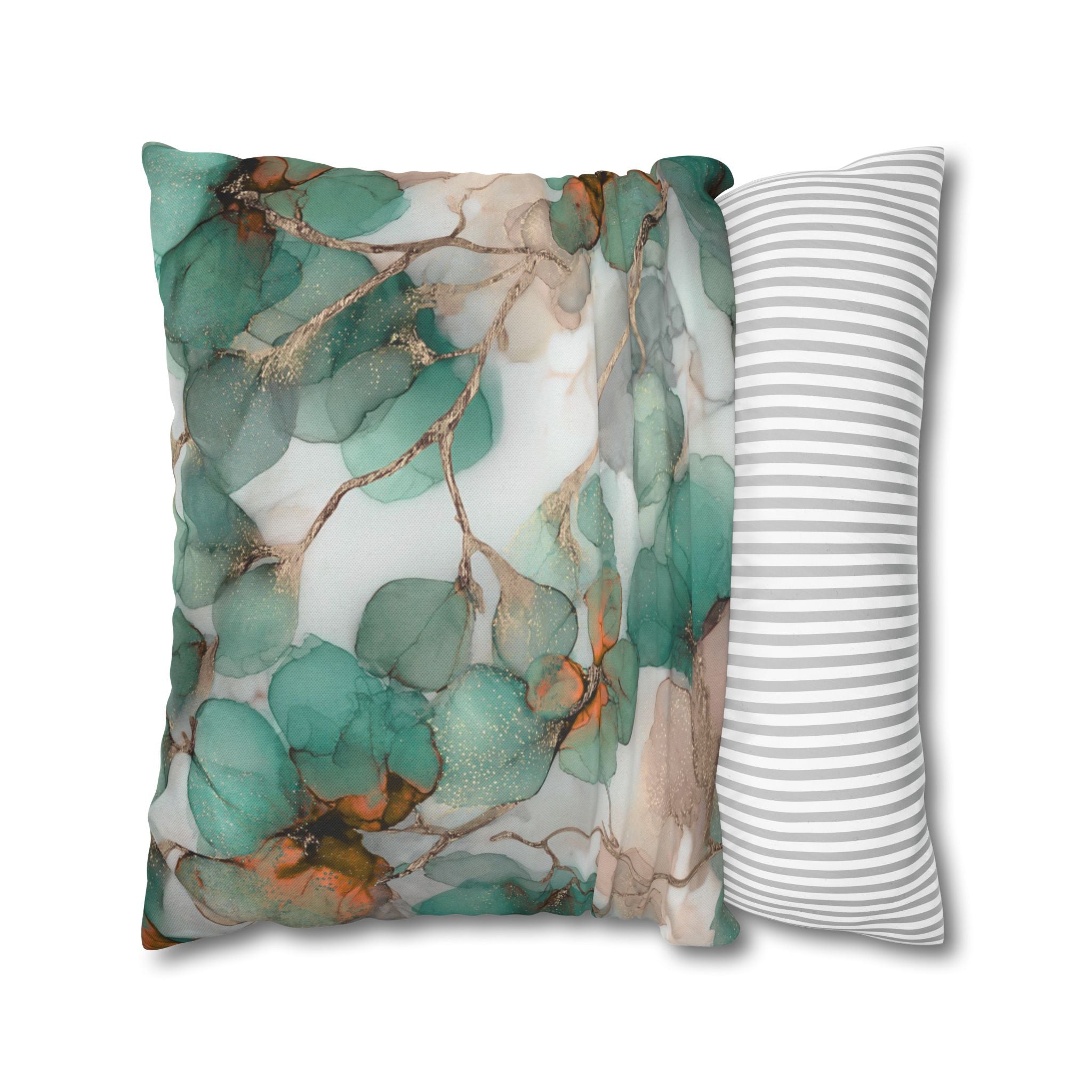 Floral Pillow Cover | Mint Green, Beige Watercolor Pillowcase
