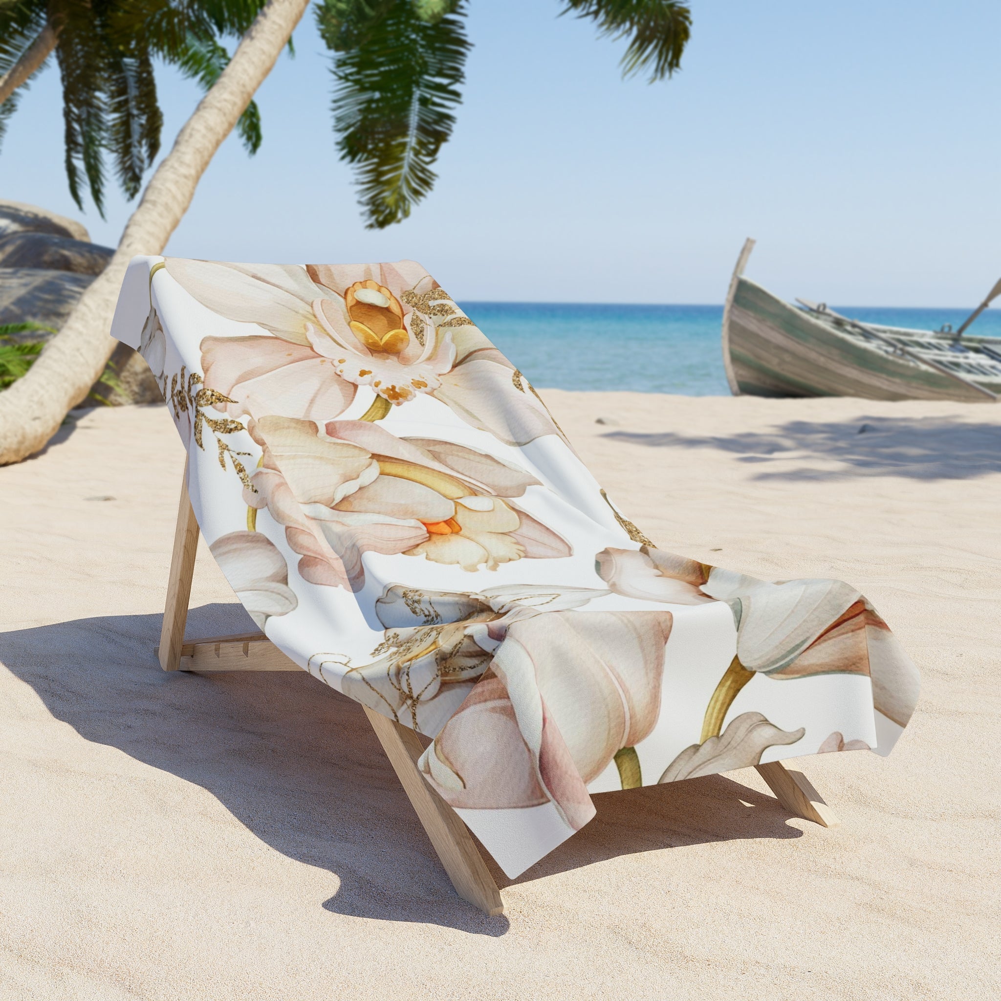 Floral Boho Bath Beach Towel | White Blush Pink Orchids