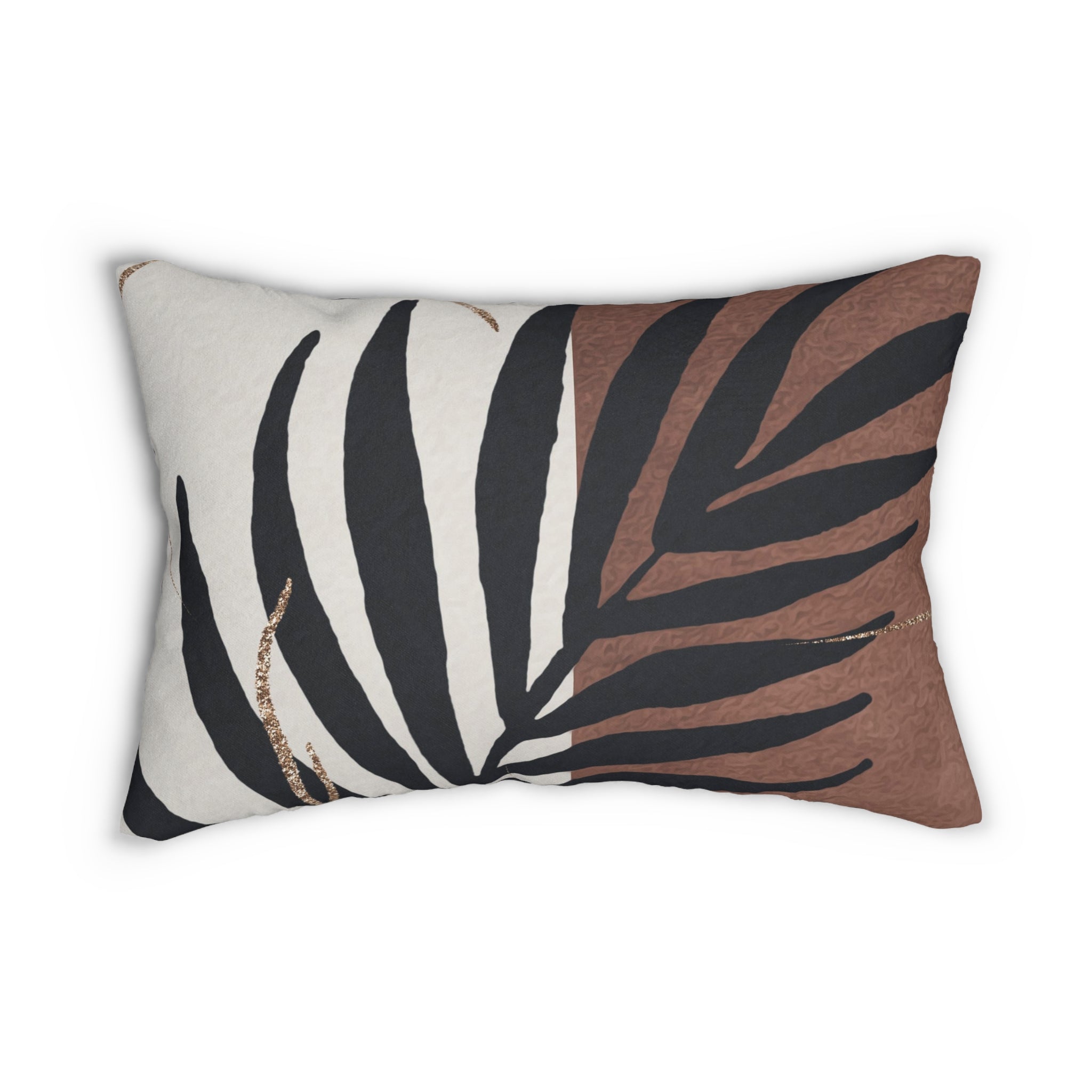 Abstract Boho Lumbar Pillow | Black Brown Leaf