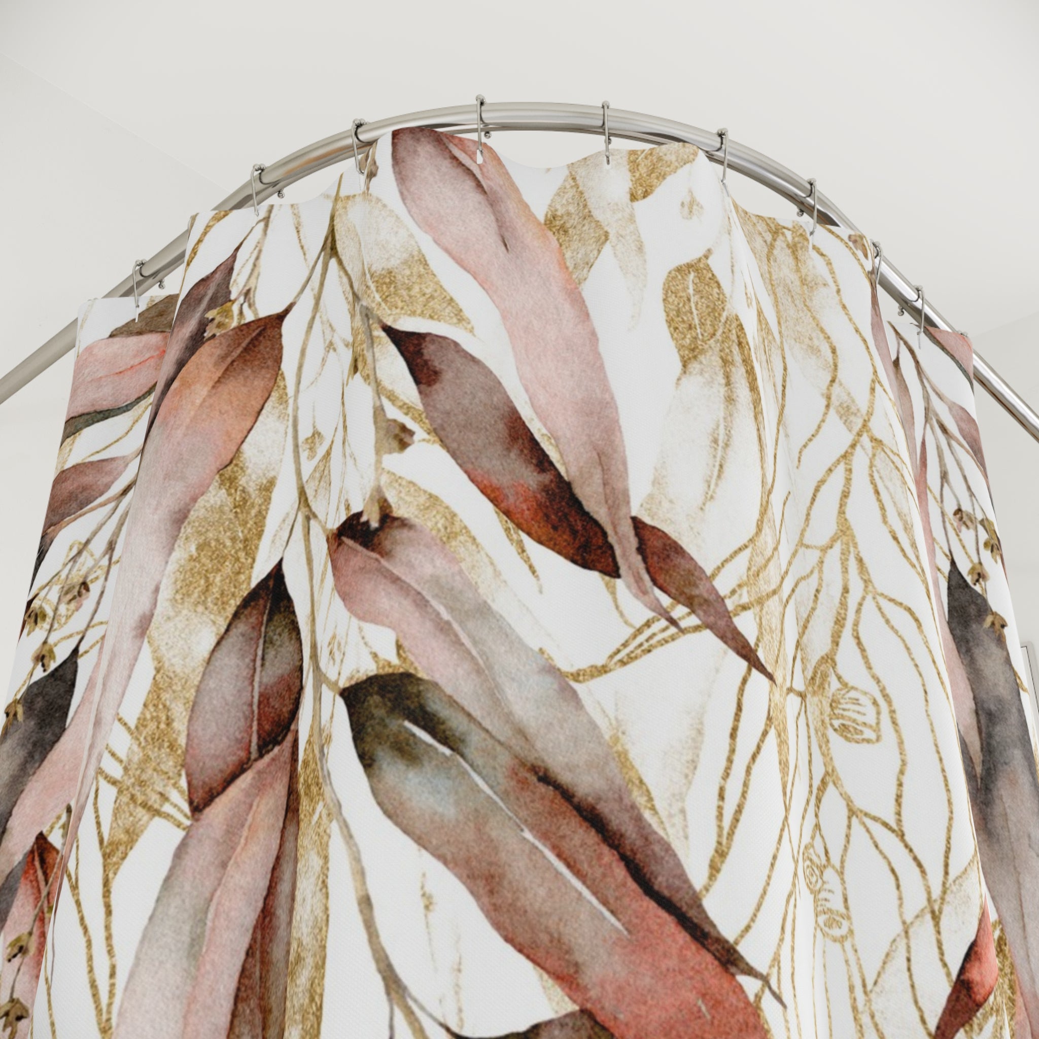 Boho Shower Curtain | Floral Leaves Watercolor Fabric Curtain