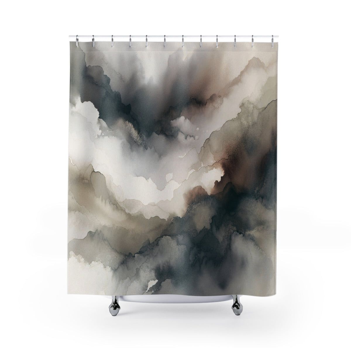 a large abstract painting with a cloudy, moody atmosphere.