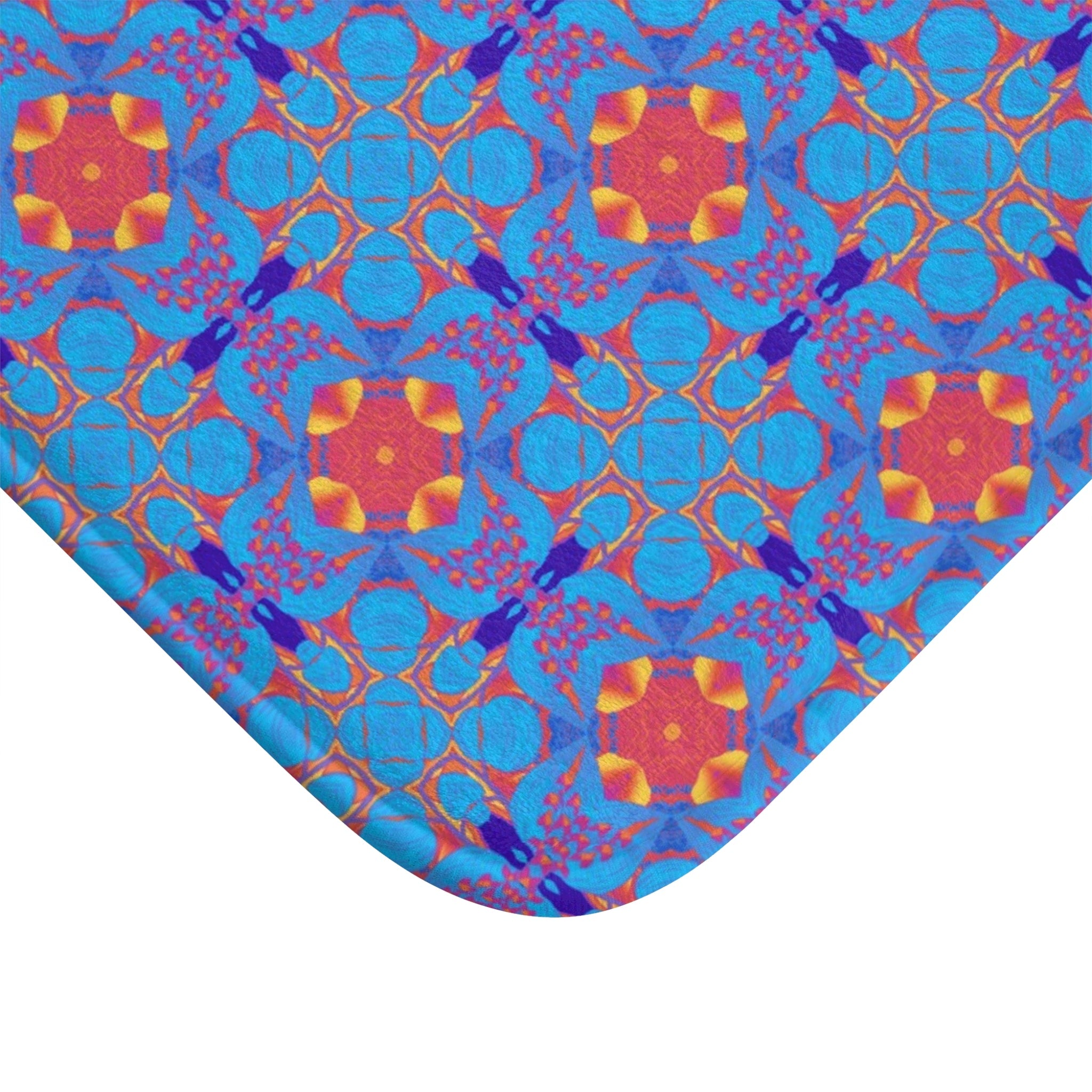 Boho Bath Mat | Blue Art Deco, Colorful Blue Red Kitchen Mat