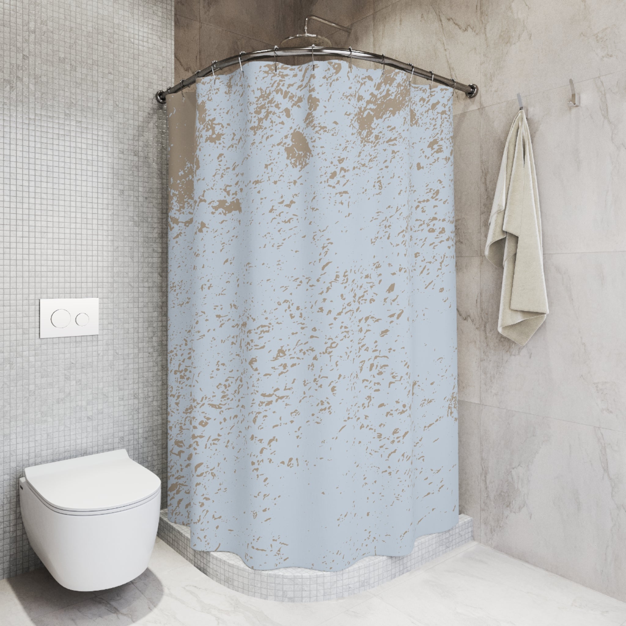 Powder Blue Shower Curtain | Beige Minimalist Fabric Curtain