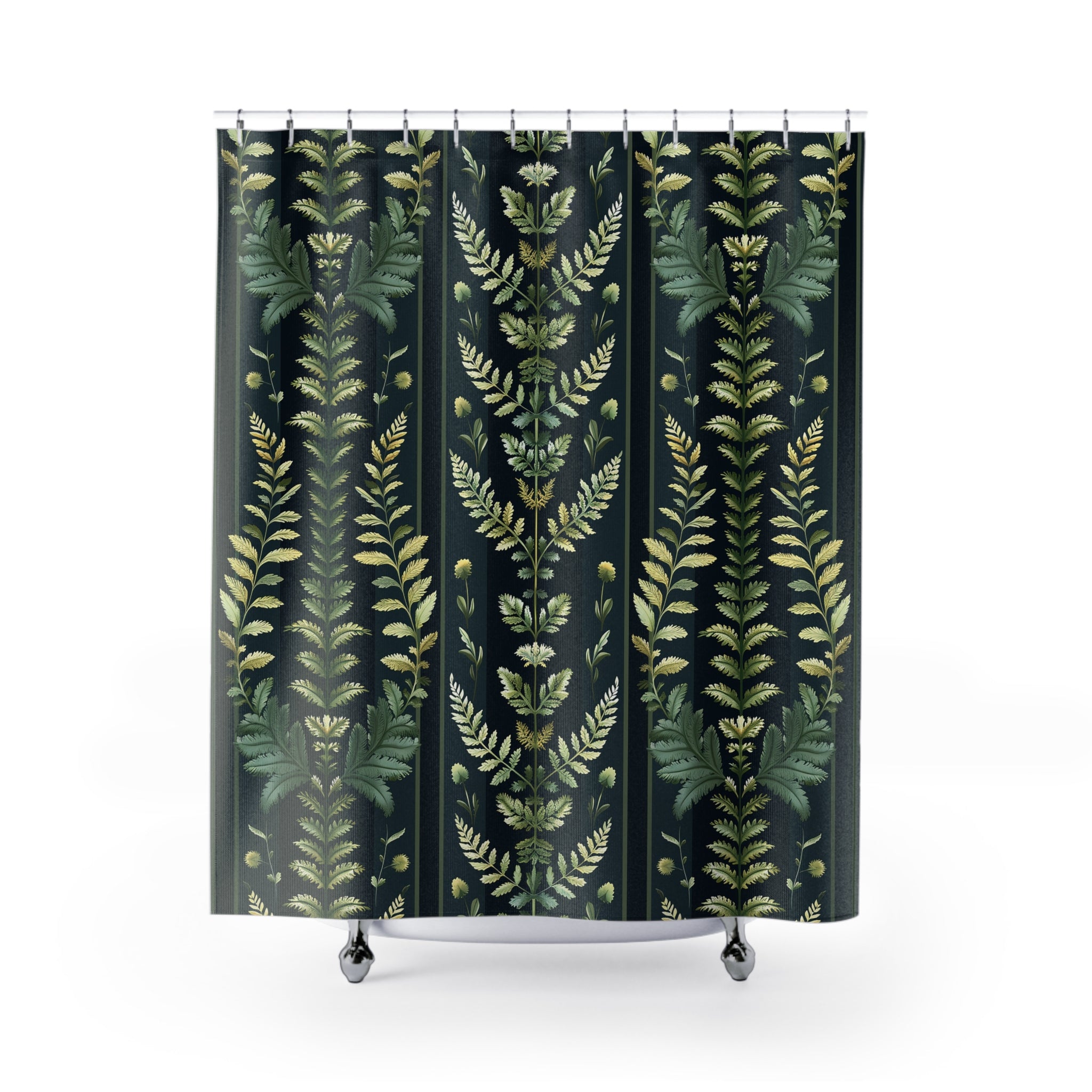 Herbarium Vintage Shower Curtain | Navy Blue Sage Green Plants