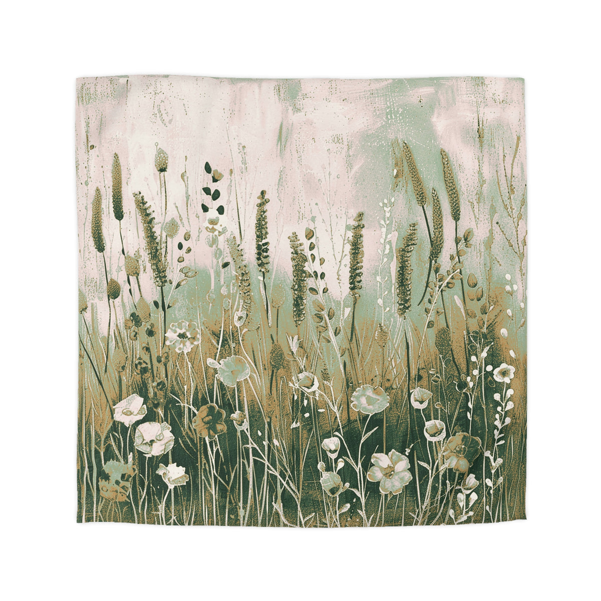 a field of tall grass with various types of flowers and plants growing in it.