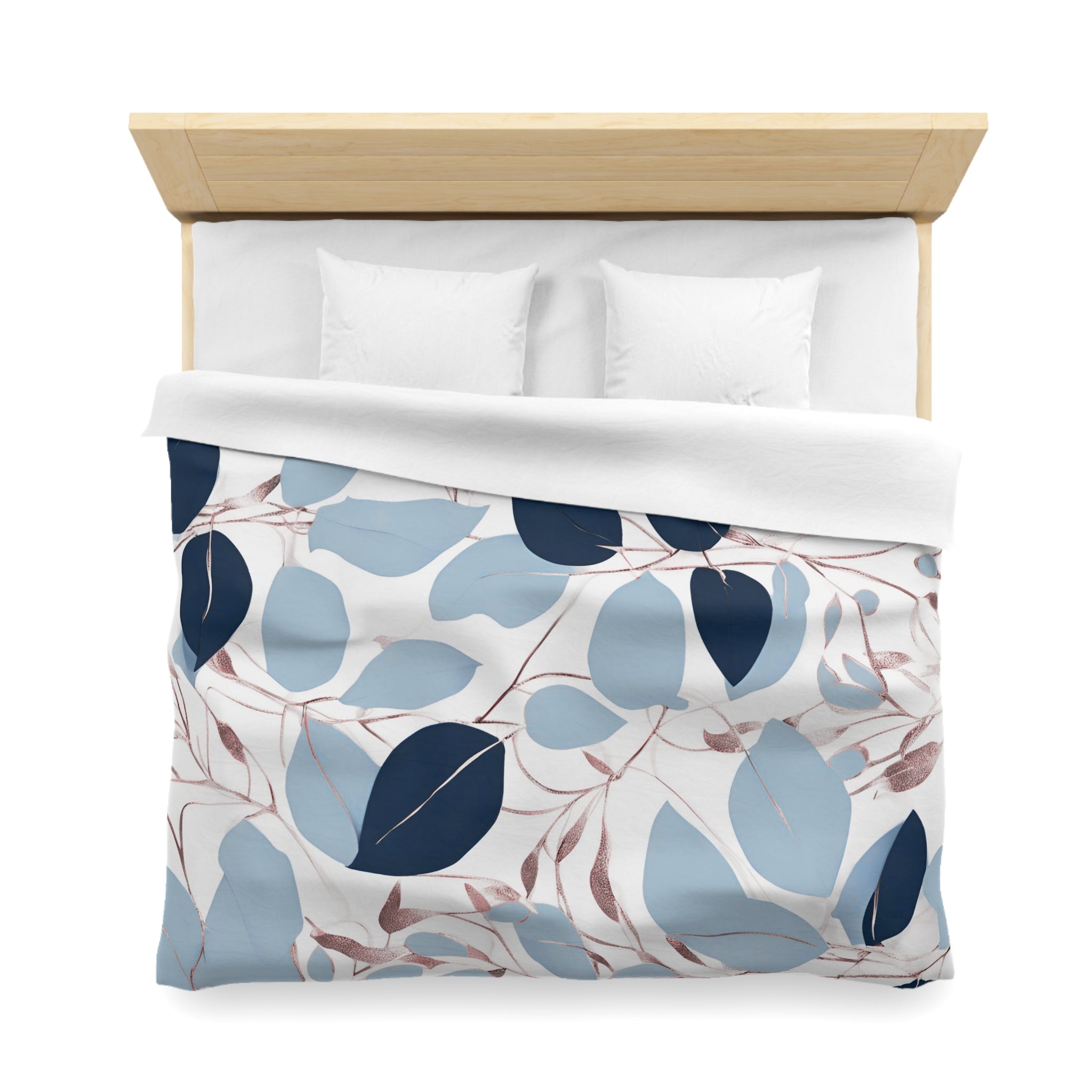 Floral Duvet Cover | Navy, Powder Blue, White Eucalyptus Leaves Bedding Decor | Bedroom Decor