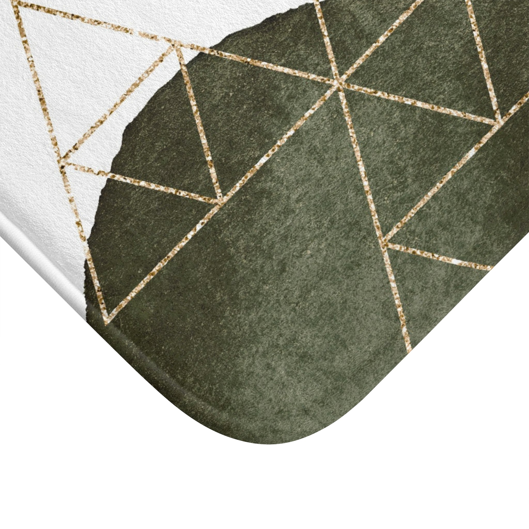 Boho Geometric Bath Mat | Beige Sage Green, White Kitchen Mat
