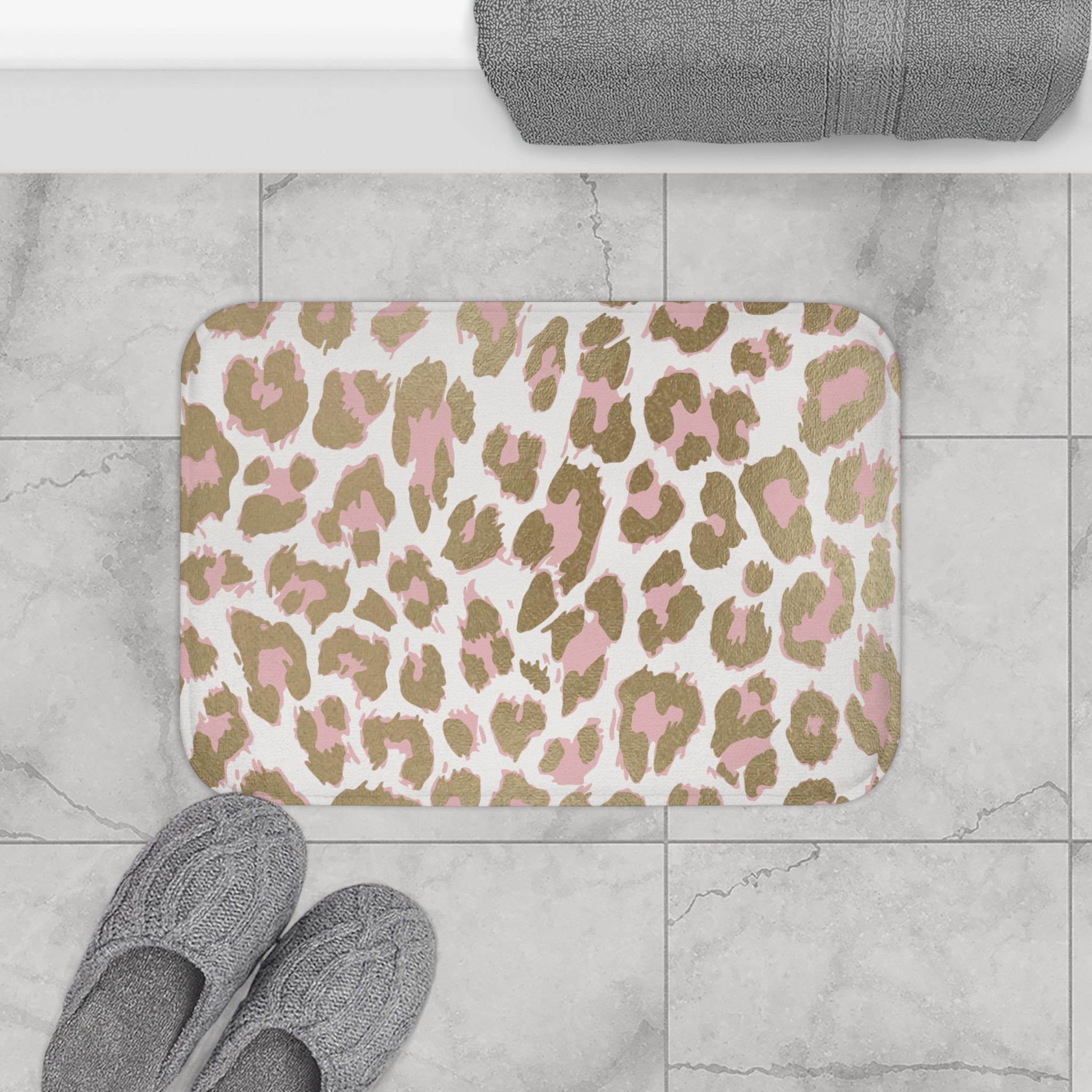 Boho Bath, Kitchen Floor Mat | Beige Pink Animal Print