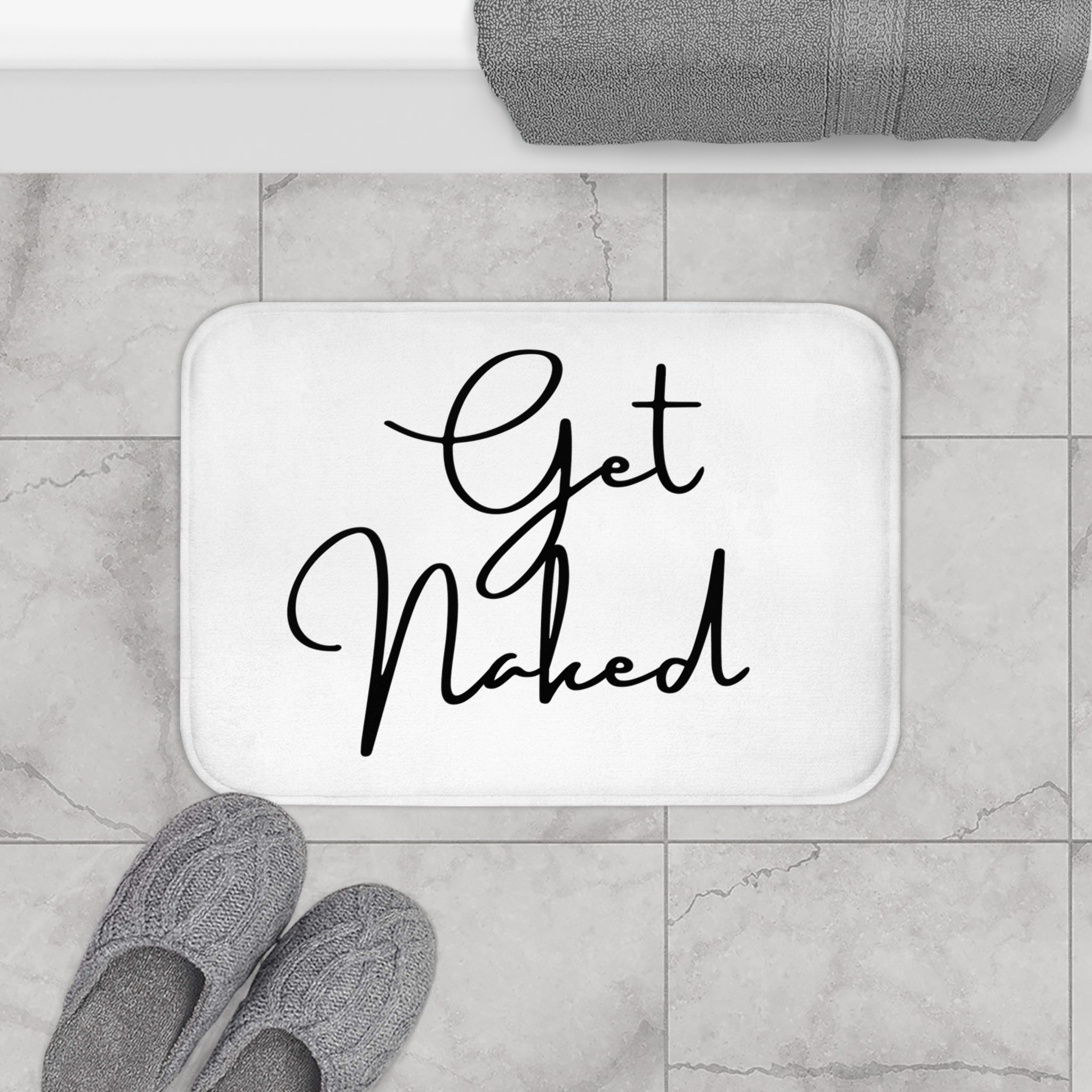 Get Naked Bath Mat | White Black Bathroom Rug