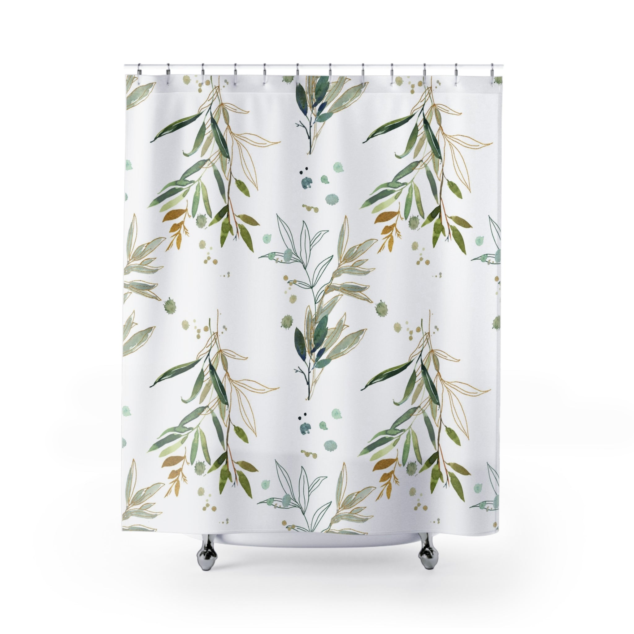 Boho Shower Curtain | Green White Beige Watercolor