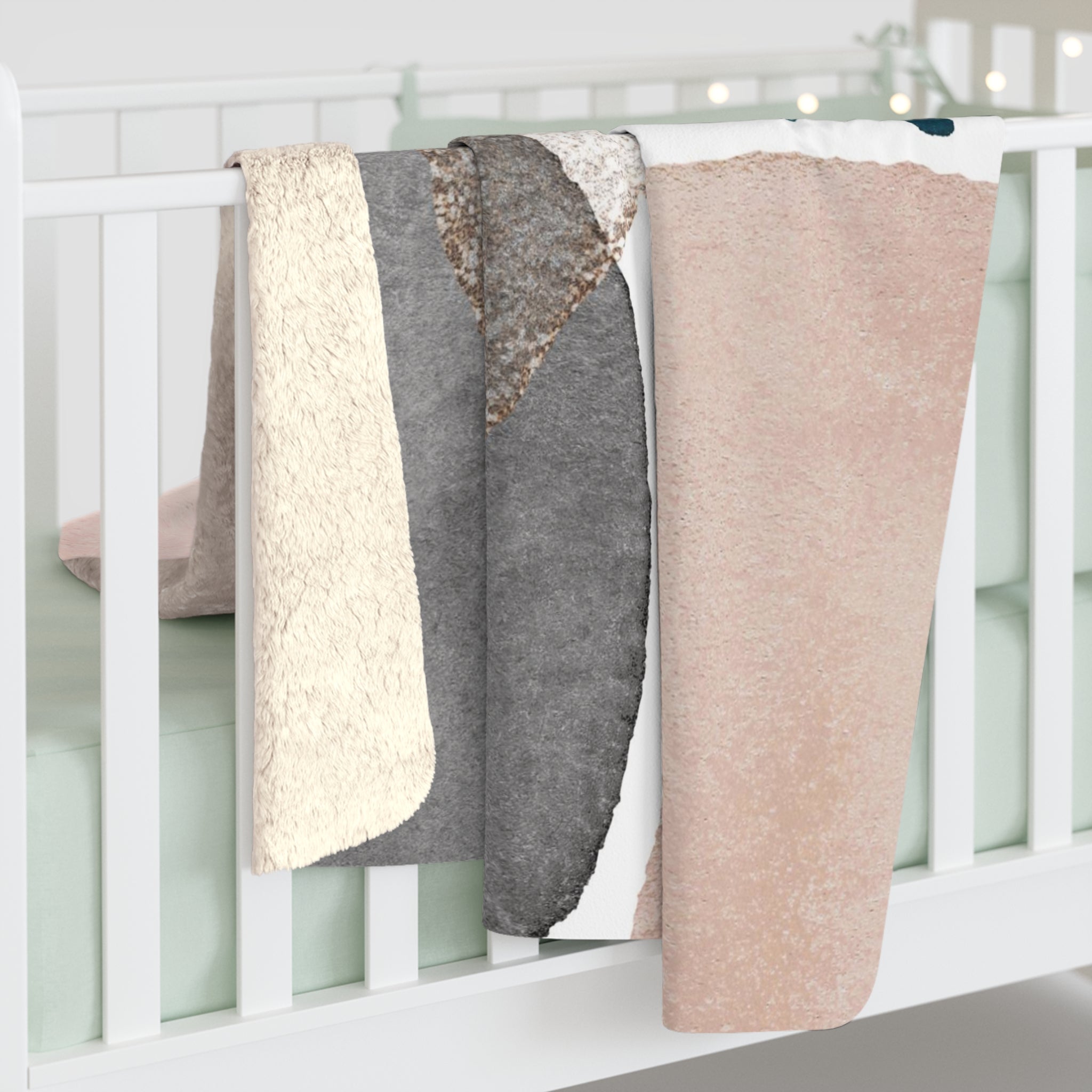 Abstract Boho Couch, Fleece Throw Blanket | Modern Blush Pink, White Beige, Grey Blue