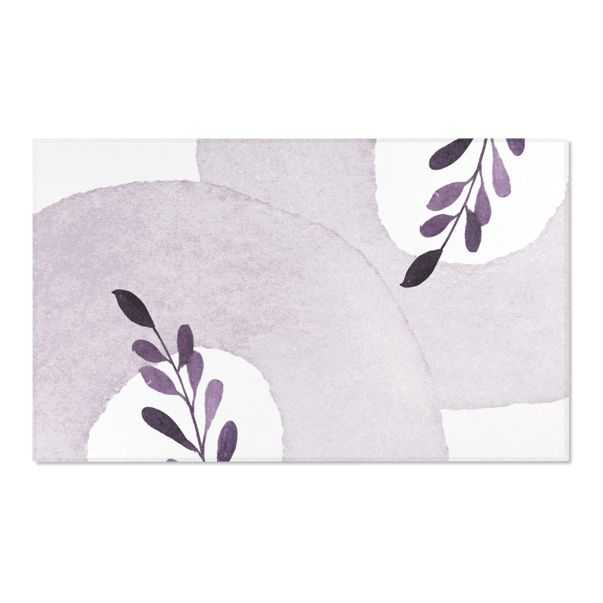 Abstract Large Area Rug | Modern Lavender Leaves Watercolor Rug