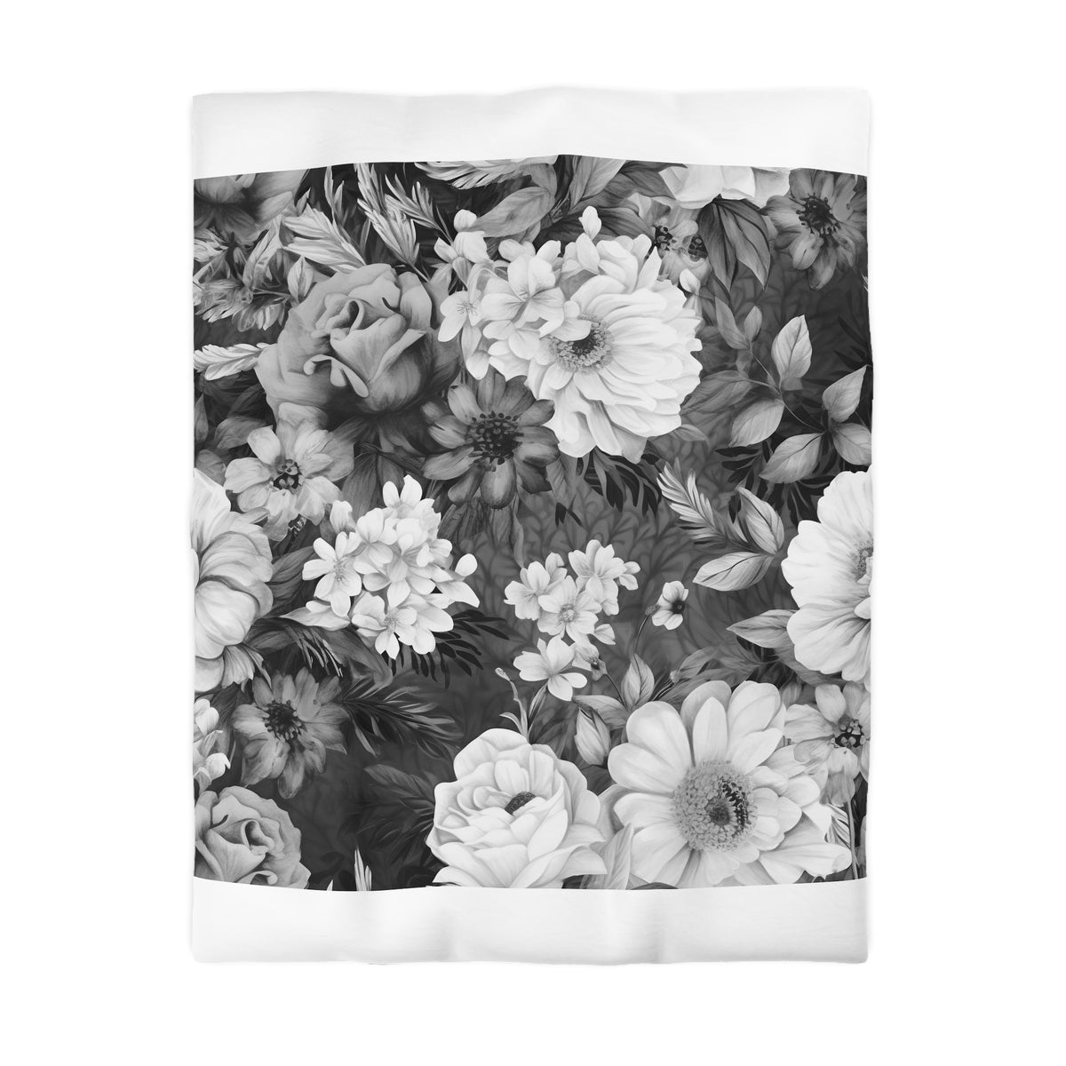 Black White Vintage Floral Duvet Cover | Grey Peony Rose Bedding