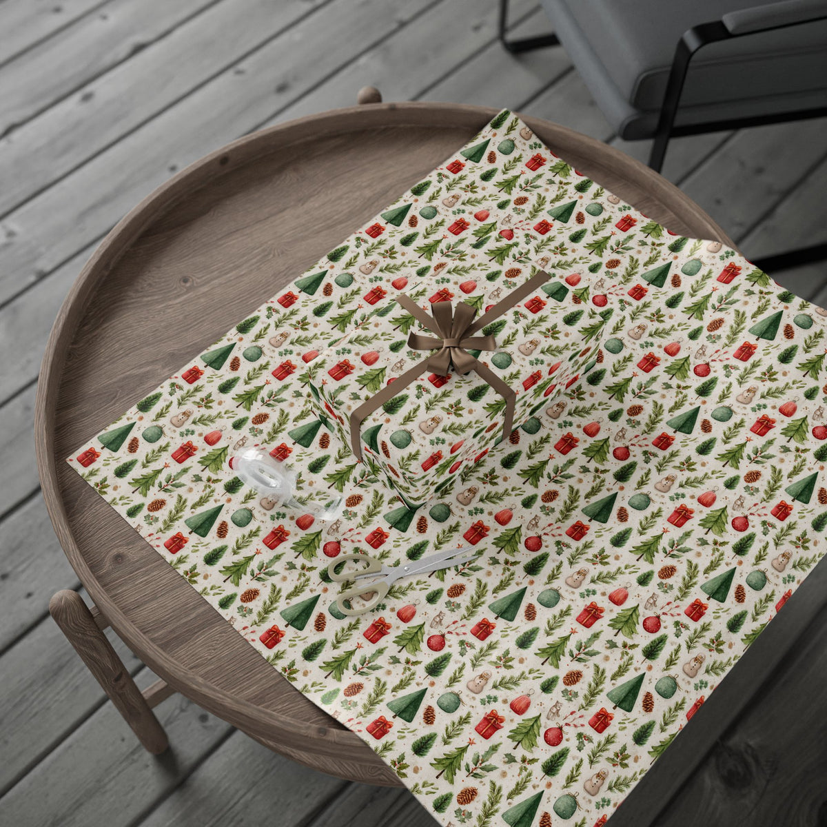 Green Tree Red Present Christmas Wrapping Paper, Gift Wrap