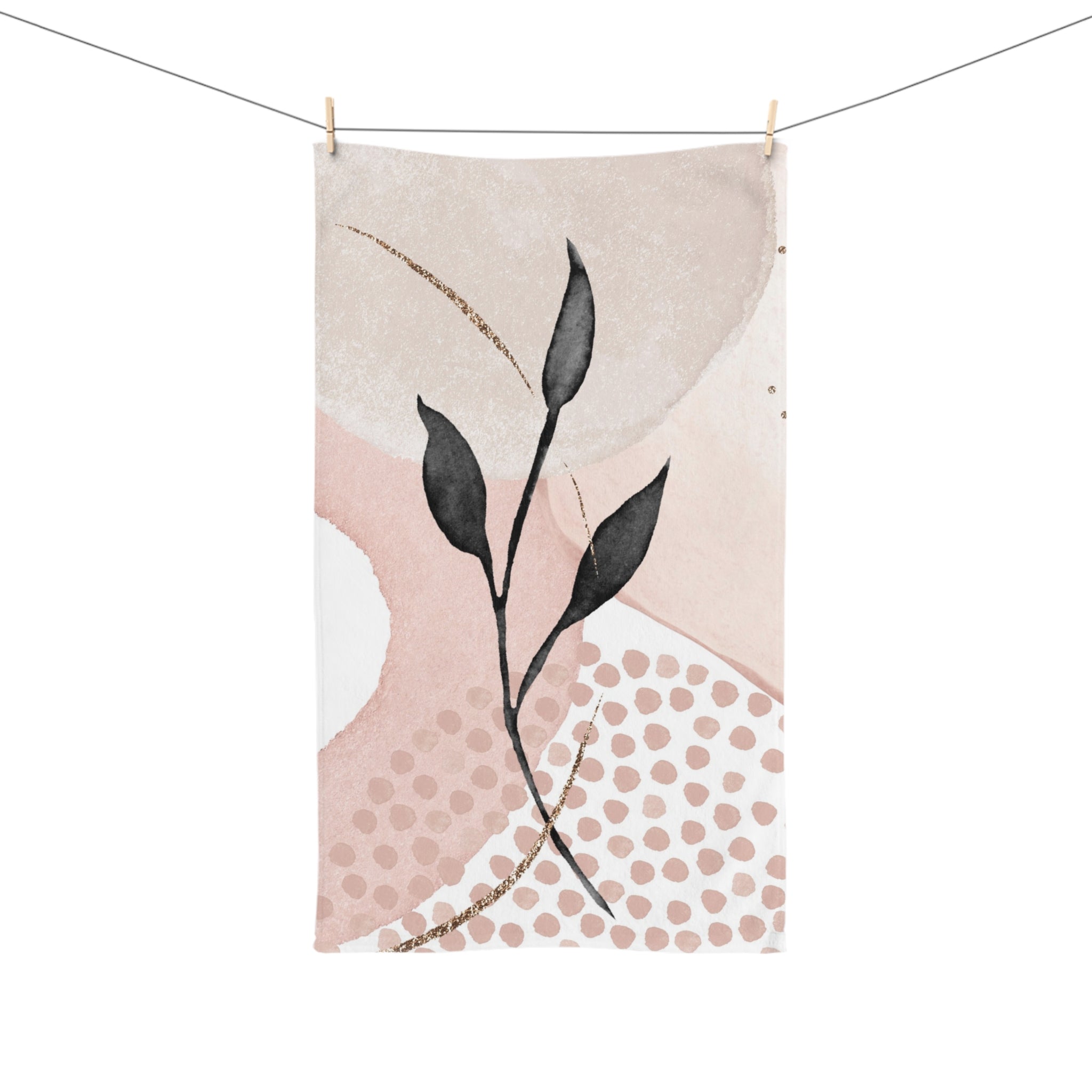 Boho Kitchen, Bath Hand Towel | Blush Pink, Grey Black Leaf