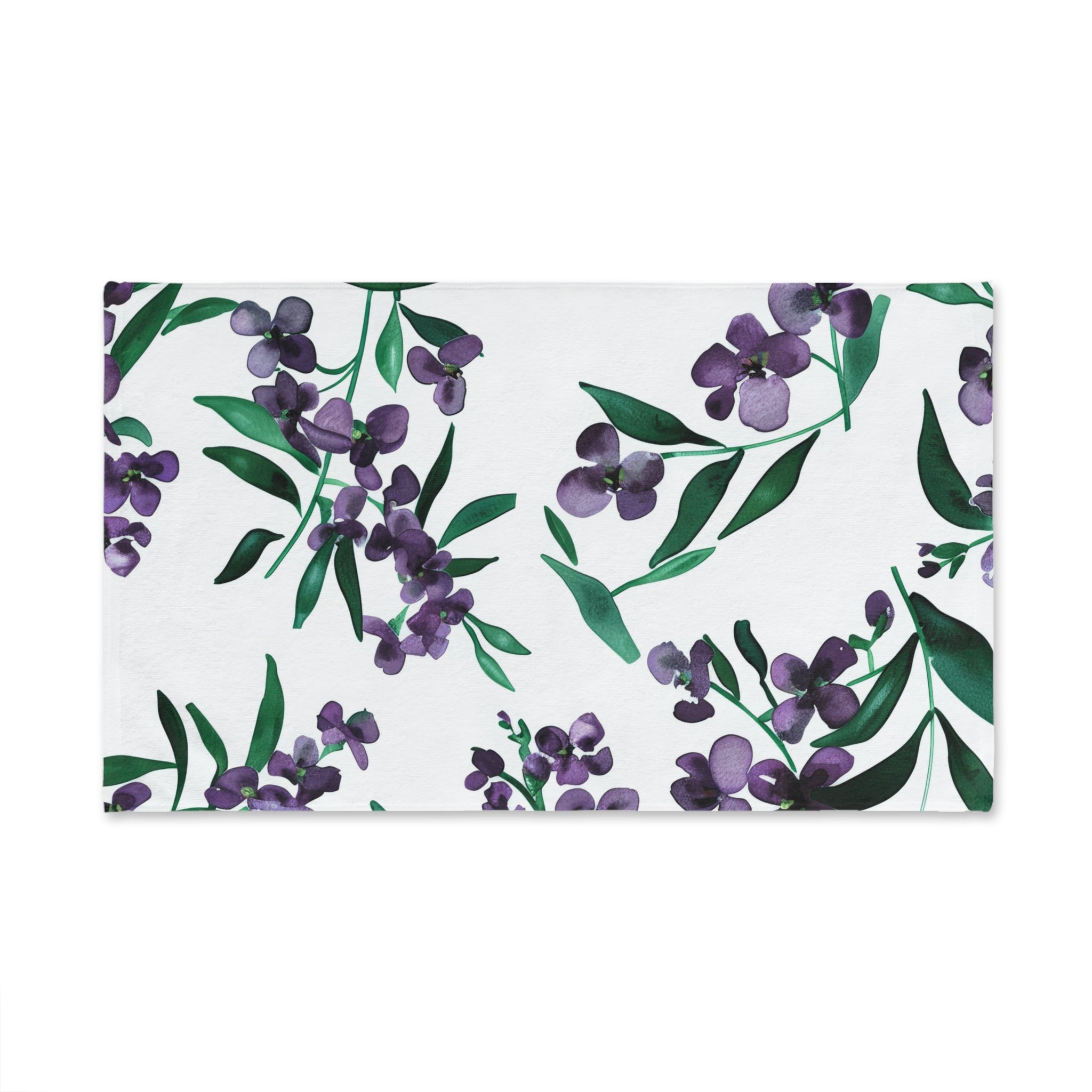Floral Kitchen, Bath Hand Towel | Botanical White Purple, Green Watercolor