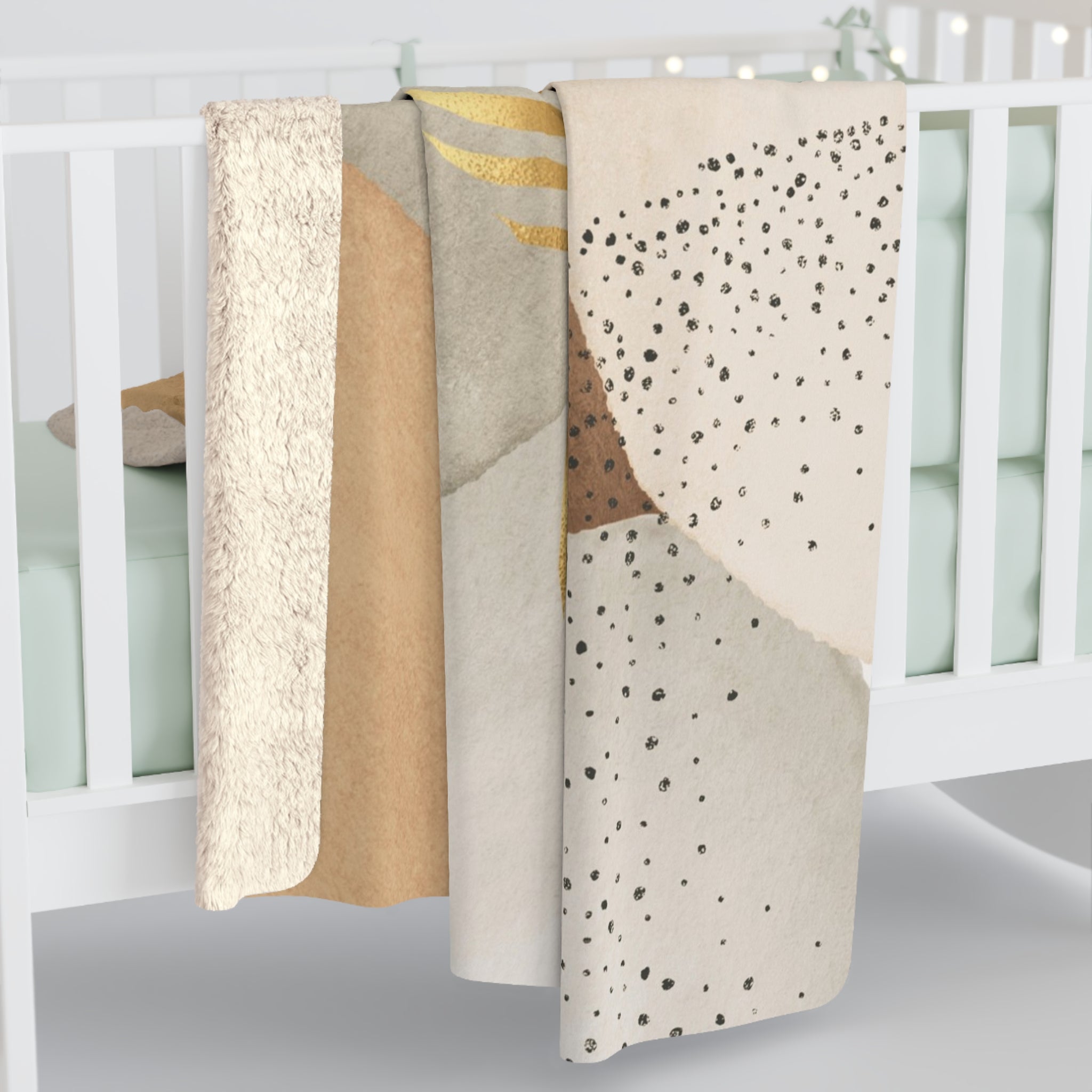 Abstract Throw Blanket | Beige Grey Gold Leaf