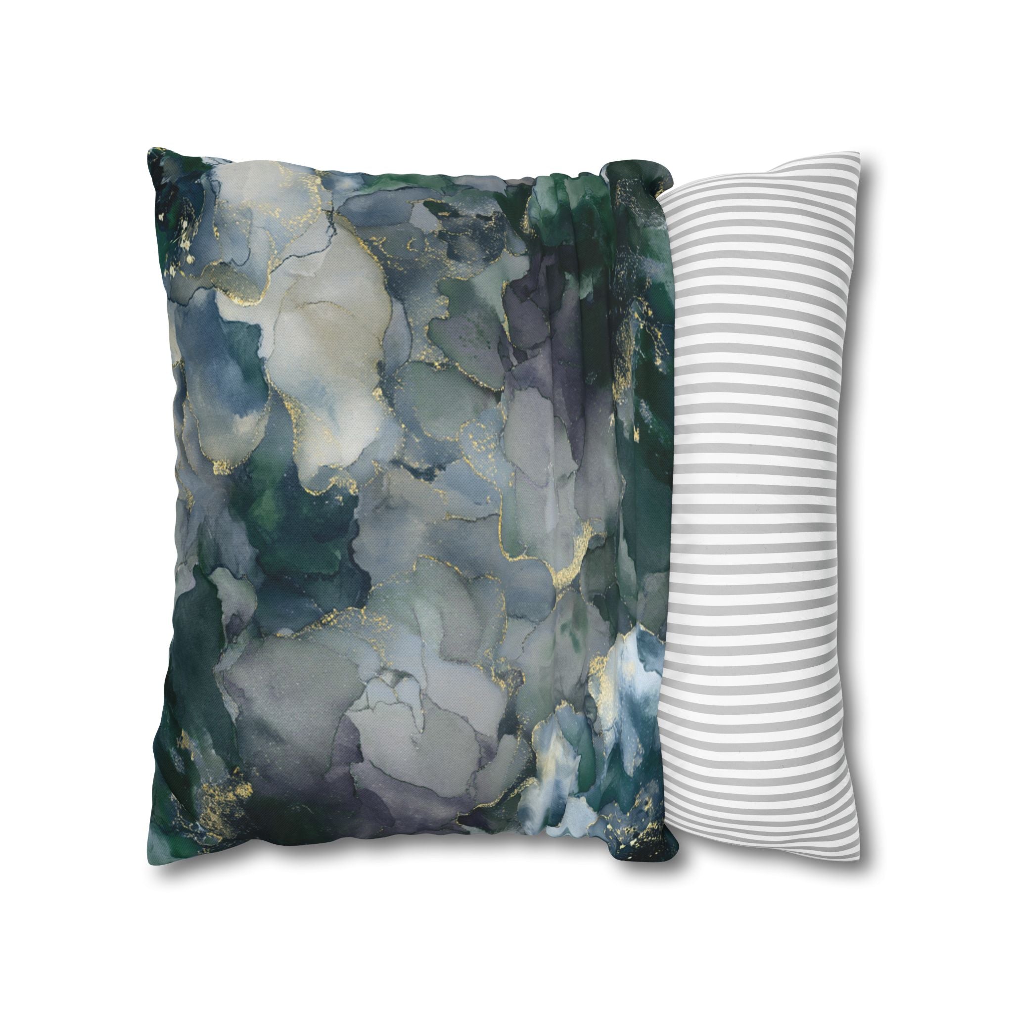 Abstract Floral Throw Pillow Cover | Green Blue Watercolor