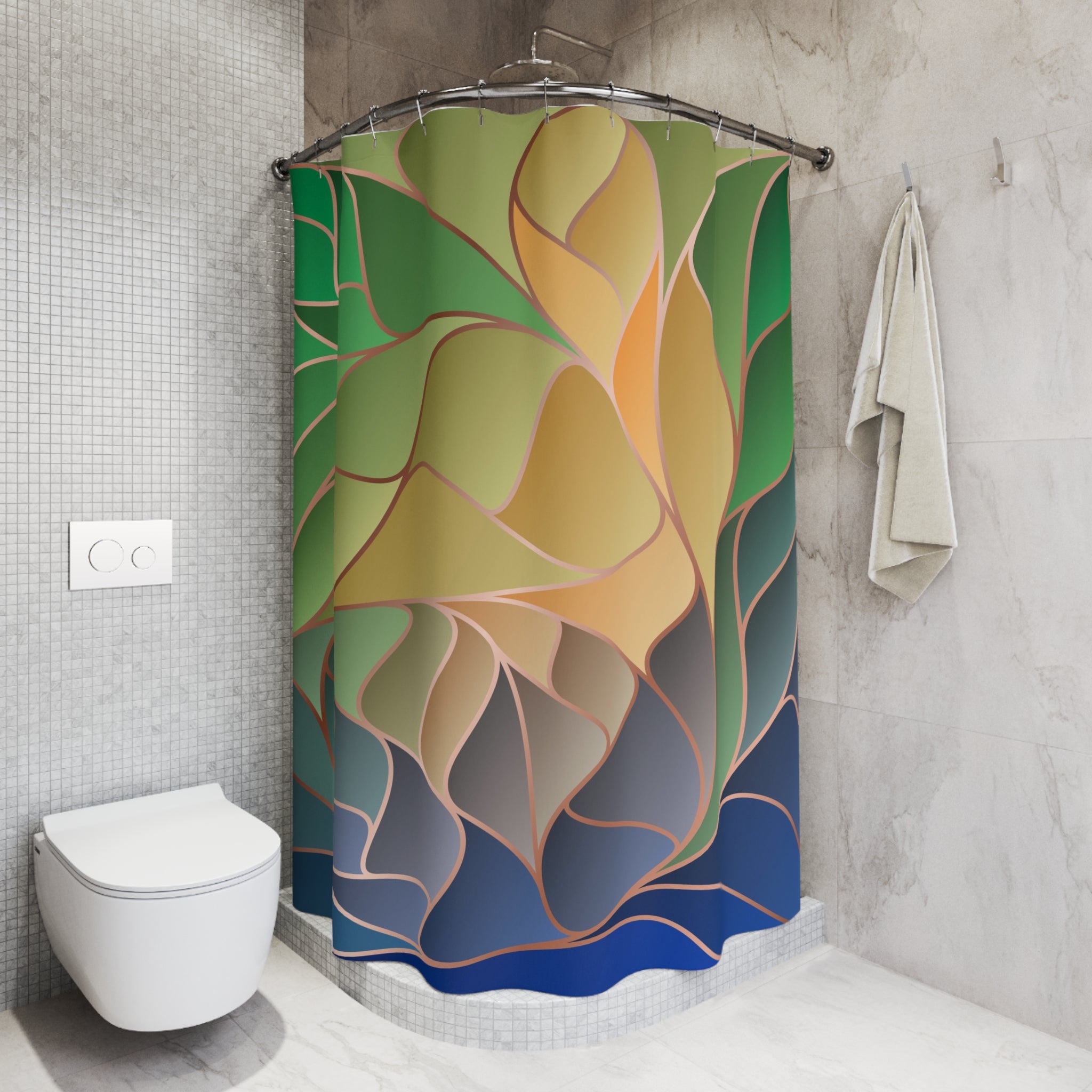 Art Nouveau Shower Curtain | Green Blue Fabric Curtain