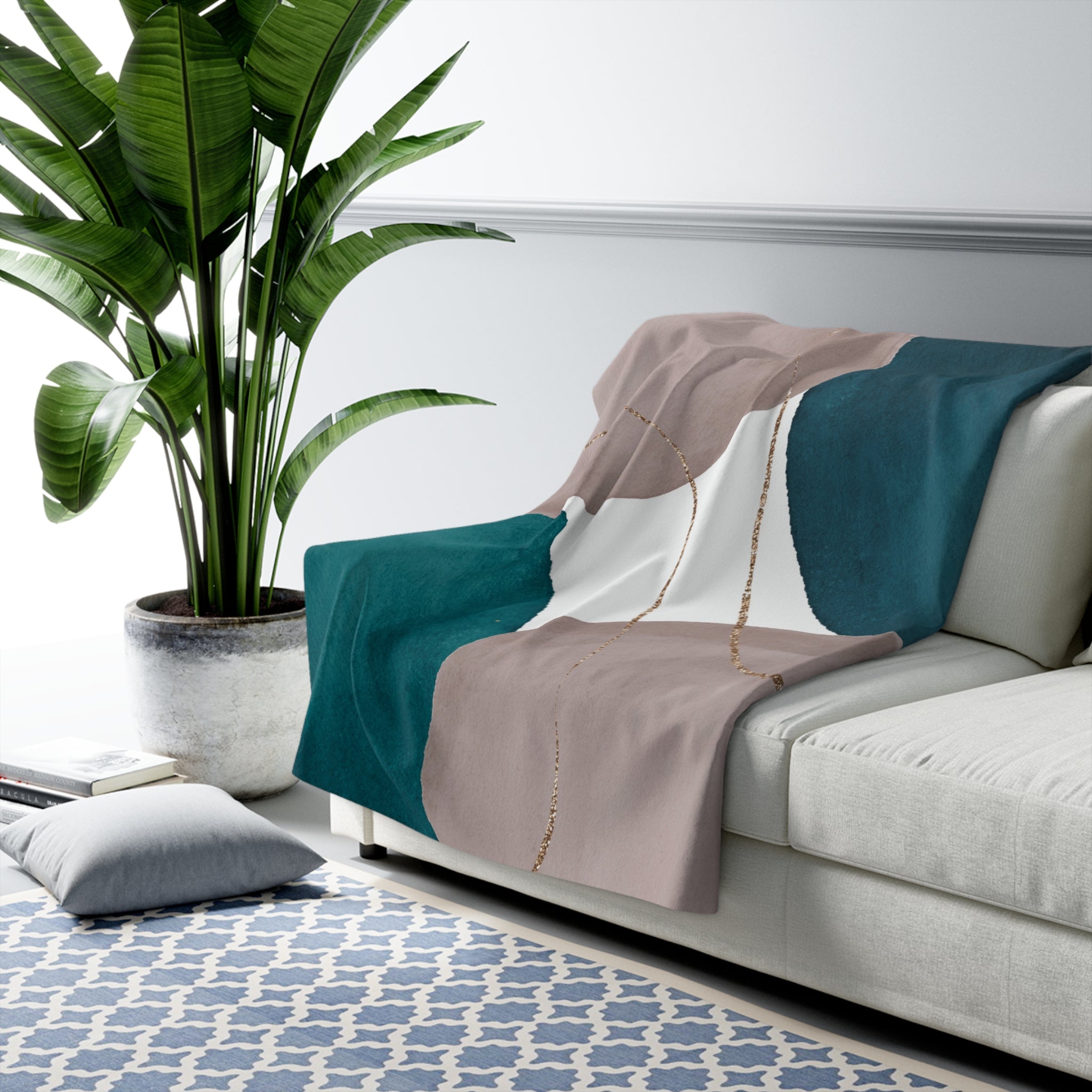Abstract Throw Blanket | Taupe Green, Teal Blue Taupe