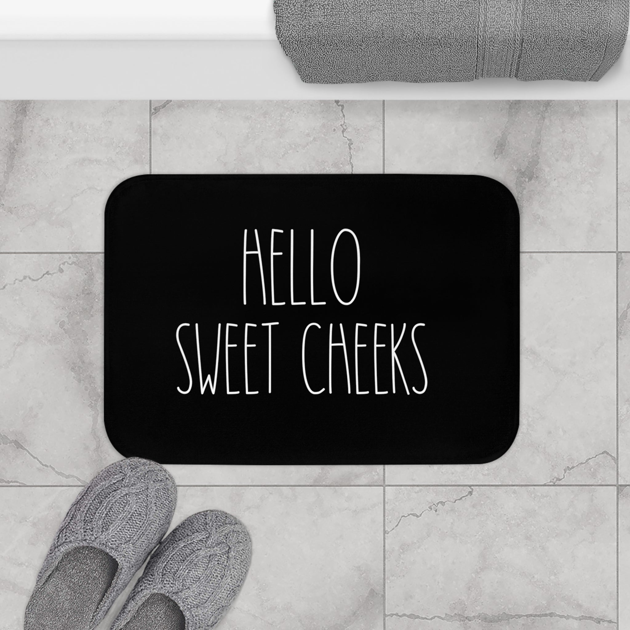 Black Bath Mat | Hello Sweet Cheeks Cute Bath Rug