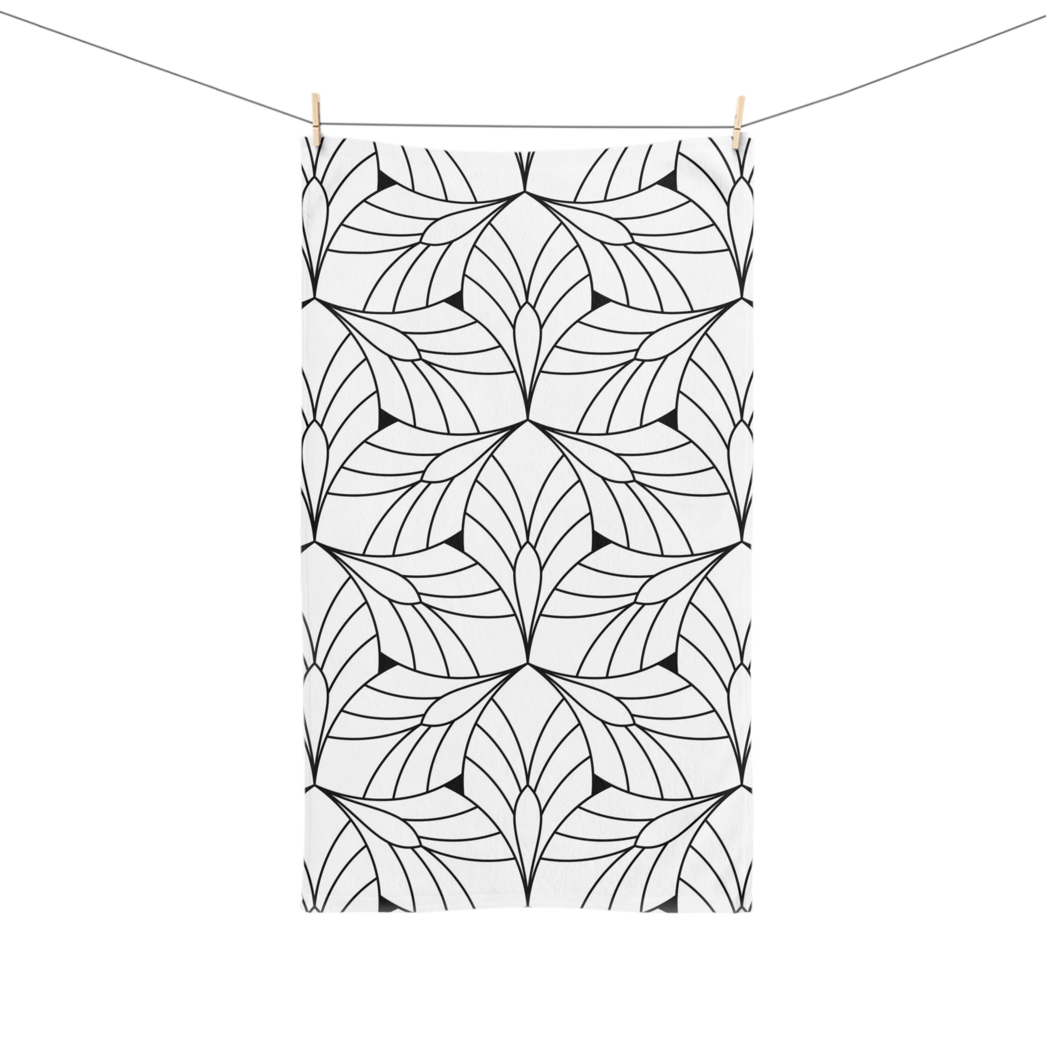 Art Deco, Bath Hand Towel | Black White Minimalist Geometric