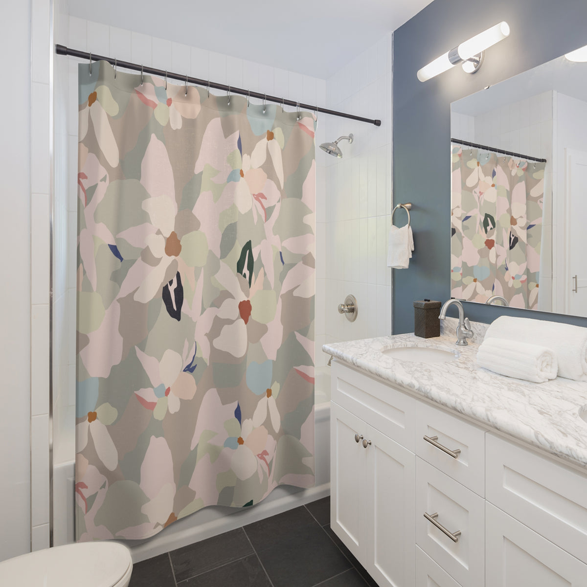 Blush Beige Abstract Petal Shower Curtain, Bath Curtain 71x74