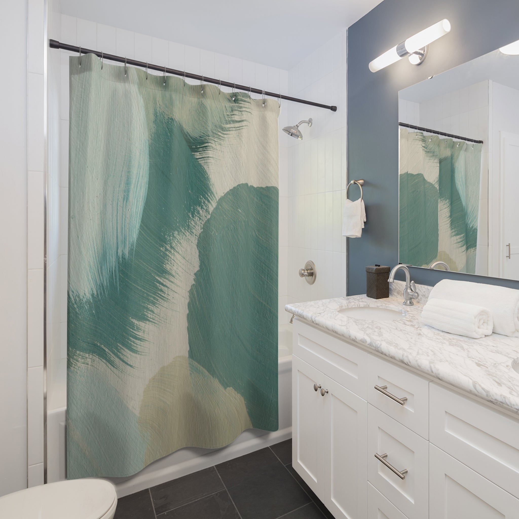 Abstract Shower Curtain | Sage Green, Beige
