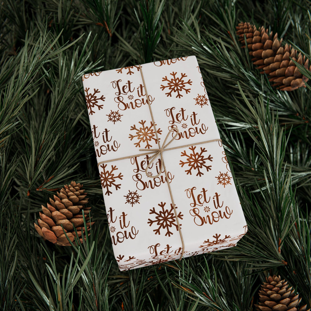 Let It Snow Christmas Wrapping Paper, Brown Gift Wrap