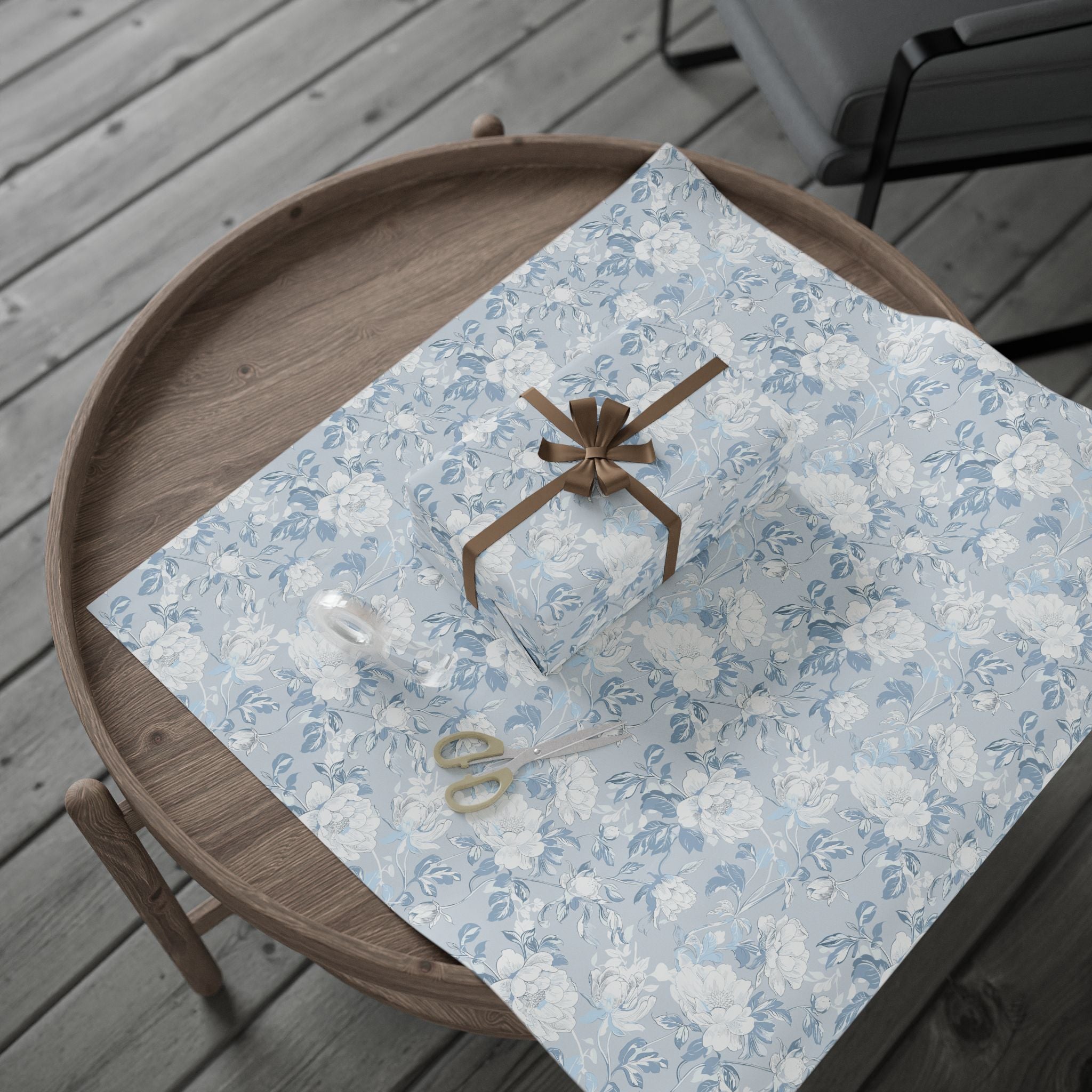 Floral Wrapping Papers, Light Blue Botanical Gift Wrapping for the Holidays, Birthdays