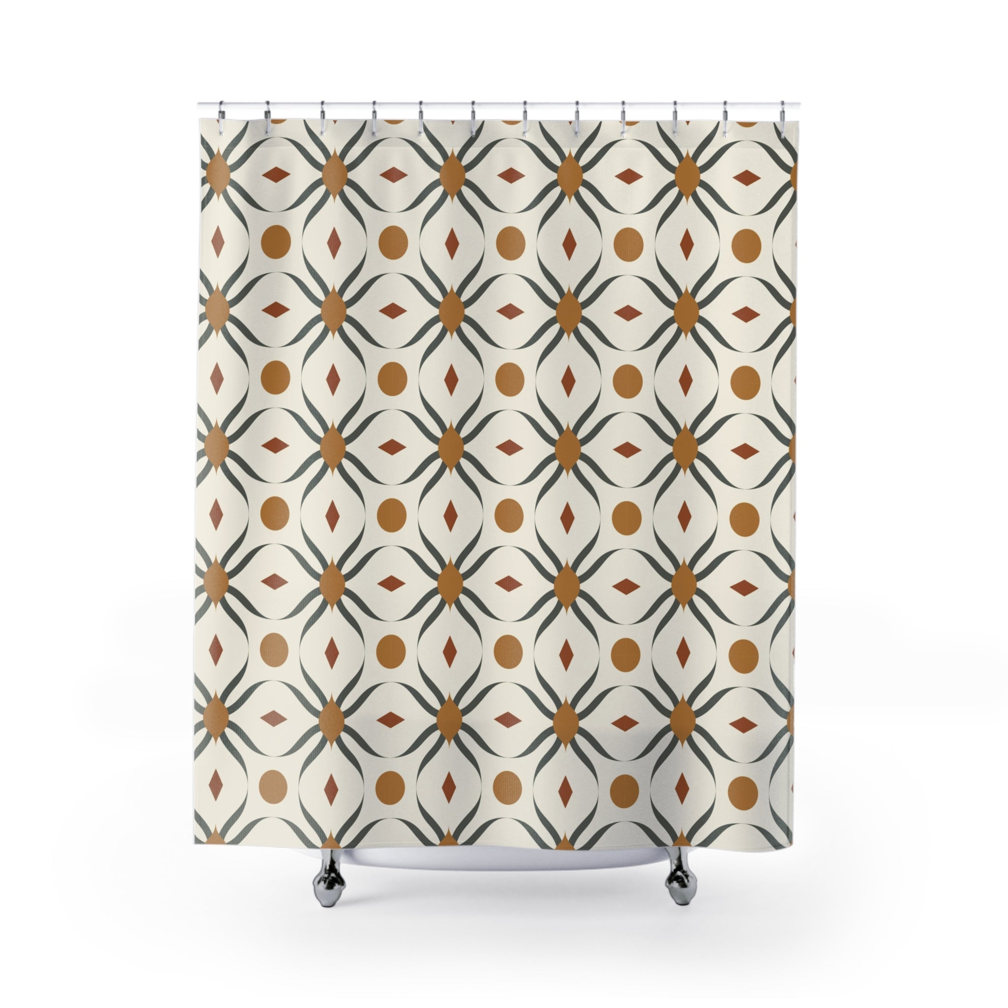 Boho Shower Curtain | Abstract Floral, Retro Beige Green