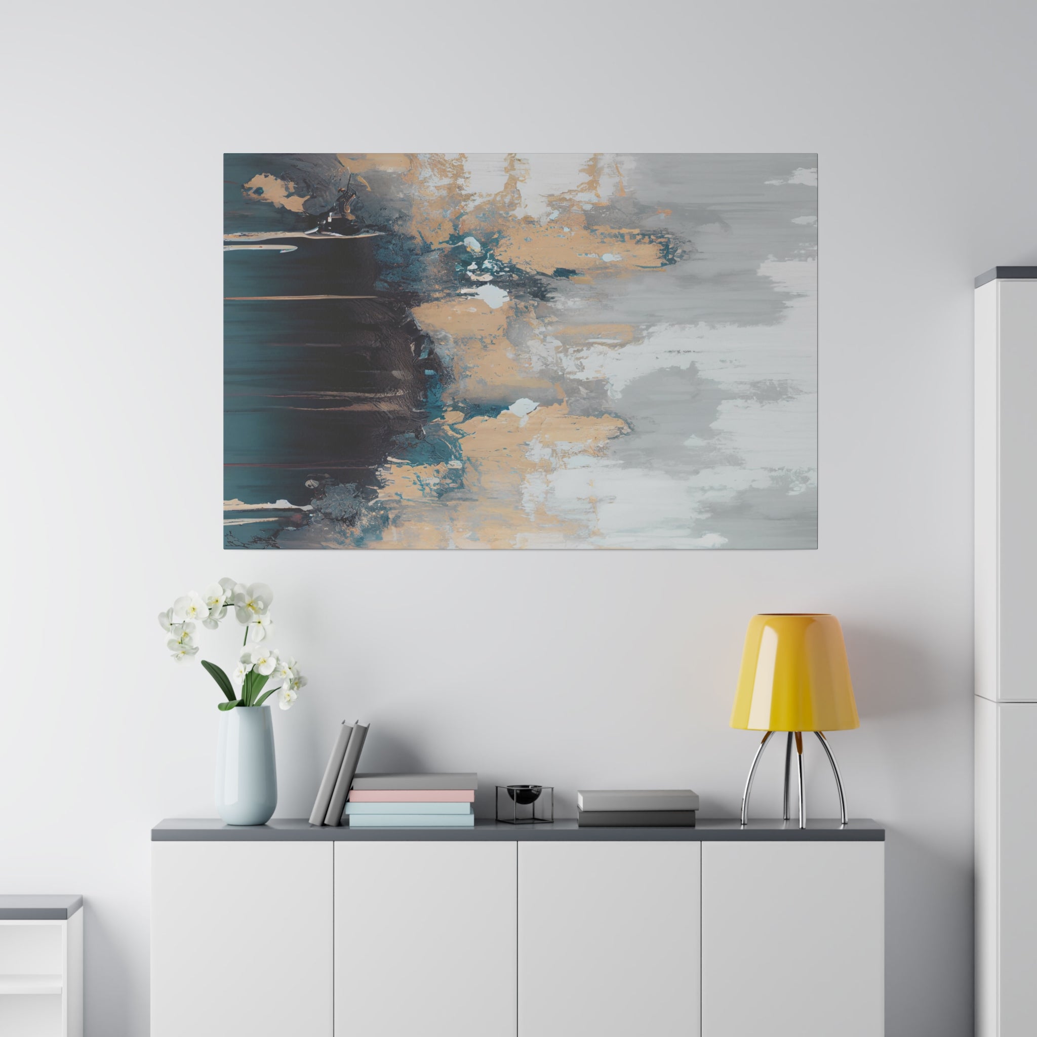 Canvas Wall Art | Earthy Beige Teal Navy Blue Wall Artwork