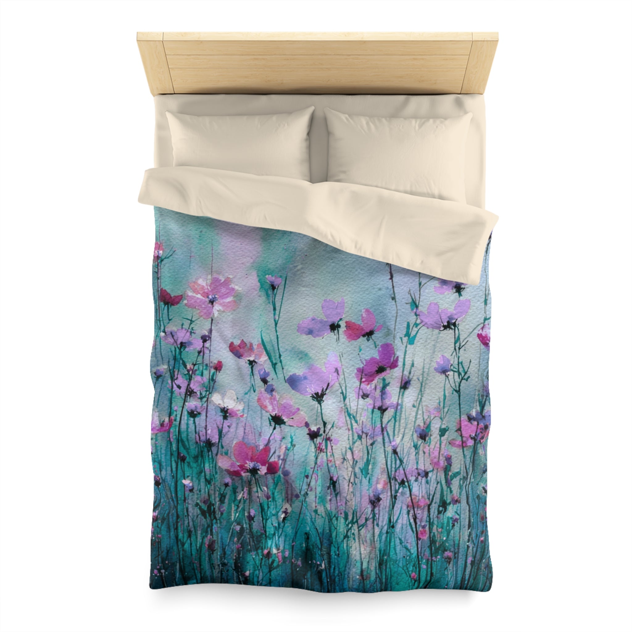 Floral Duvet, Pillow Cover | Teal Blue Bedroom Decor