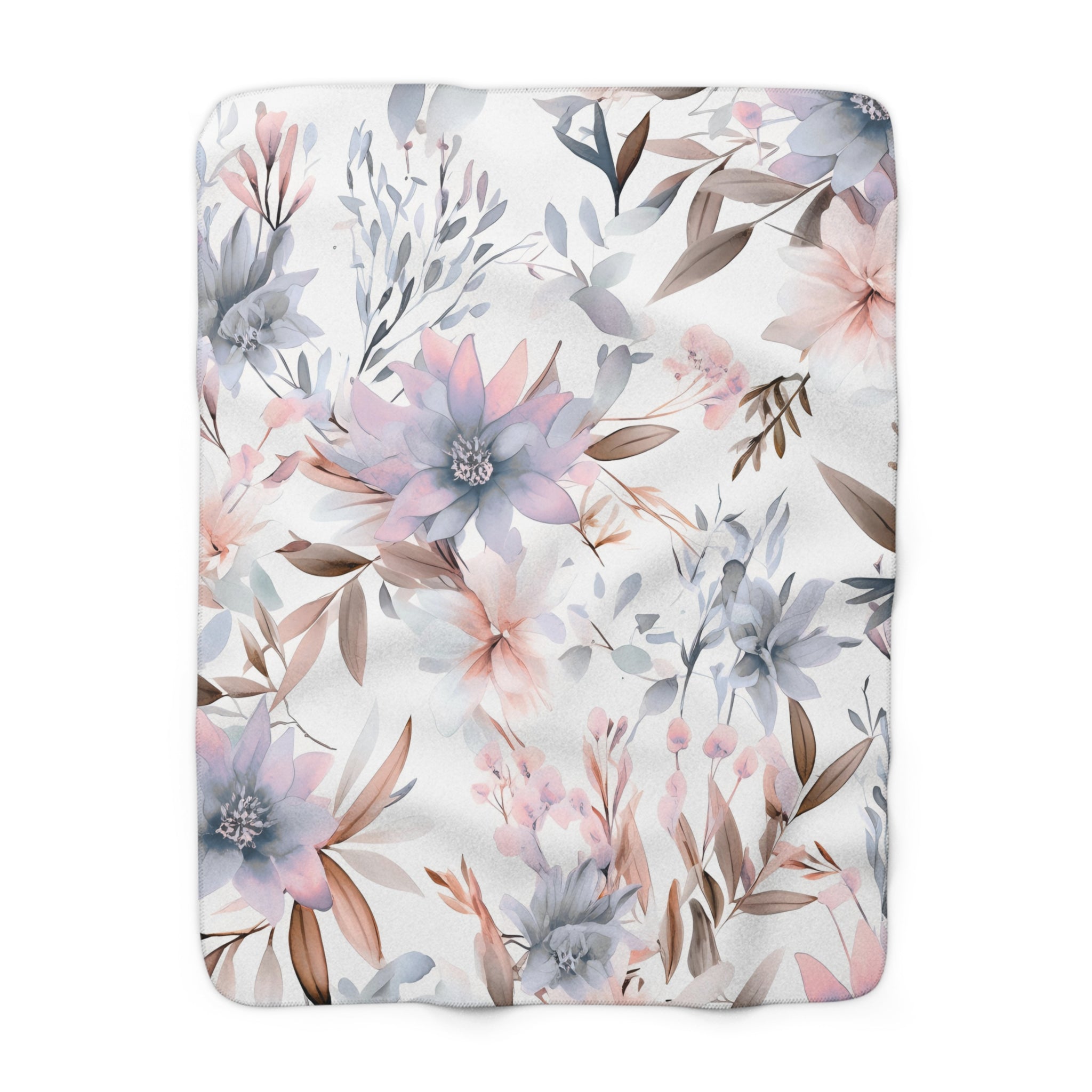 Floral Throw Blanket | White Blush Pink, Pale Blue Beige