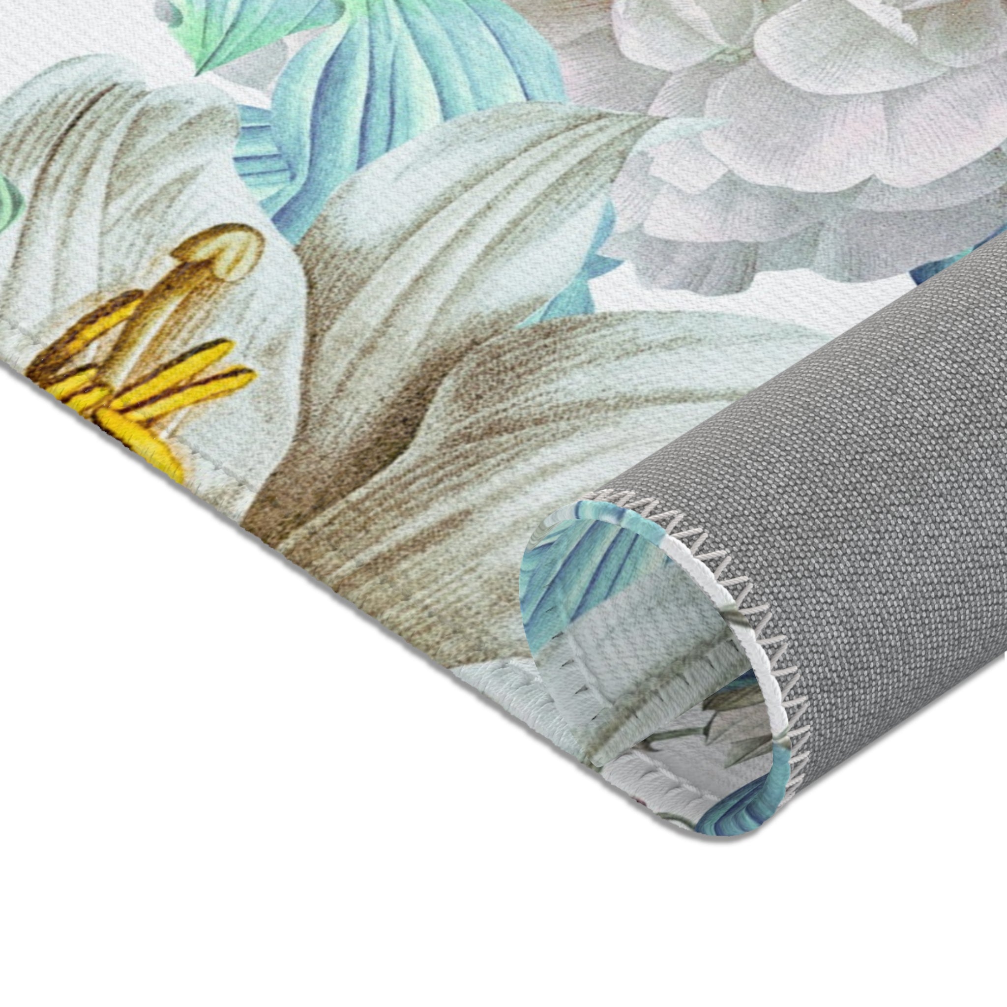 Floral Large Area Rug | Botanical White Teal Blue