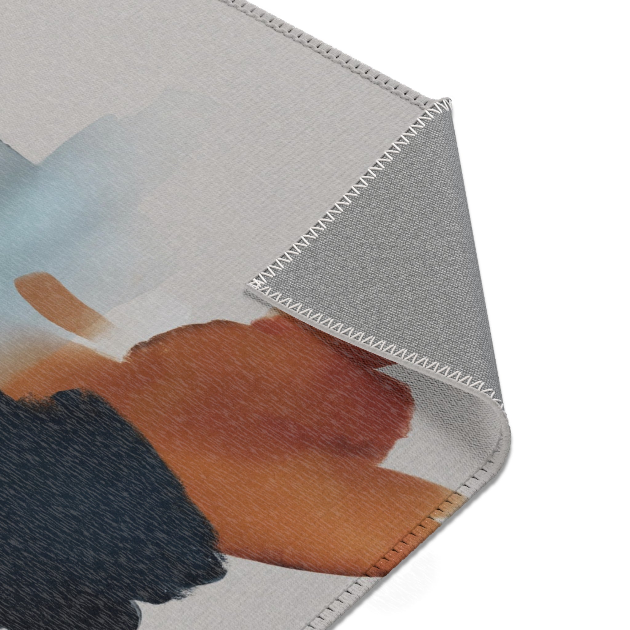 Abstract Area Rug | Modern Grey Rust, Navy Blue