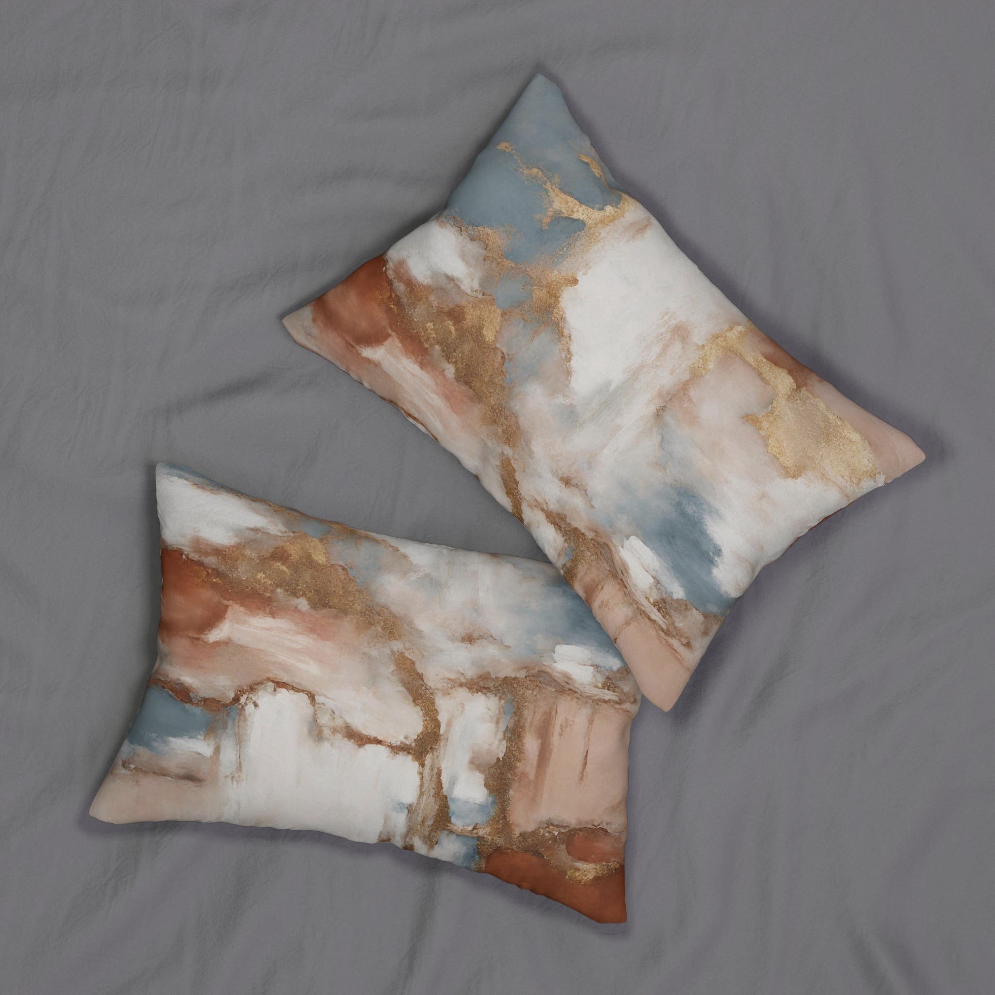 Lumbar Pillow | Pastel, Navy, Pale Blue Blush Pink, White Muted Gold