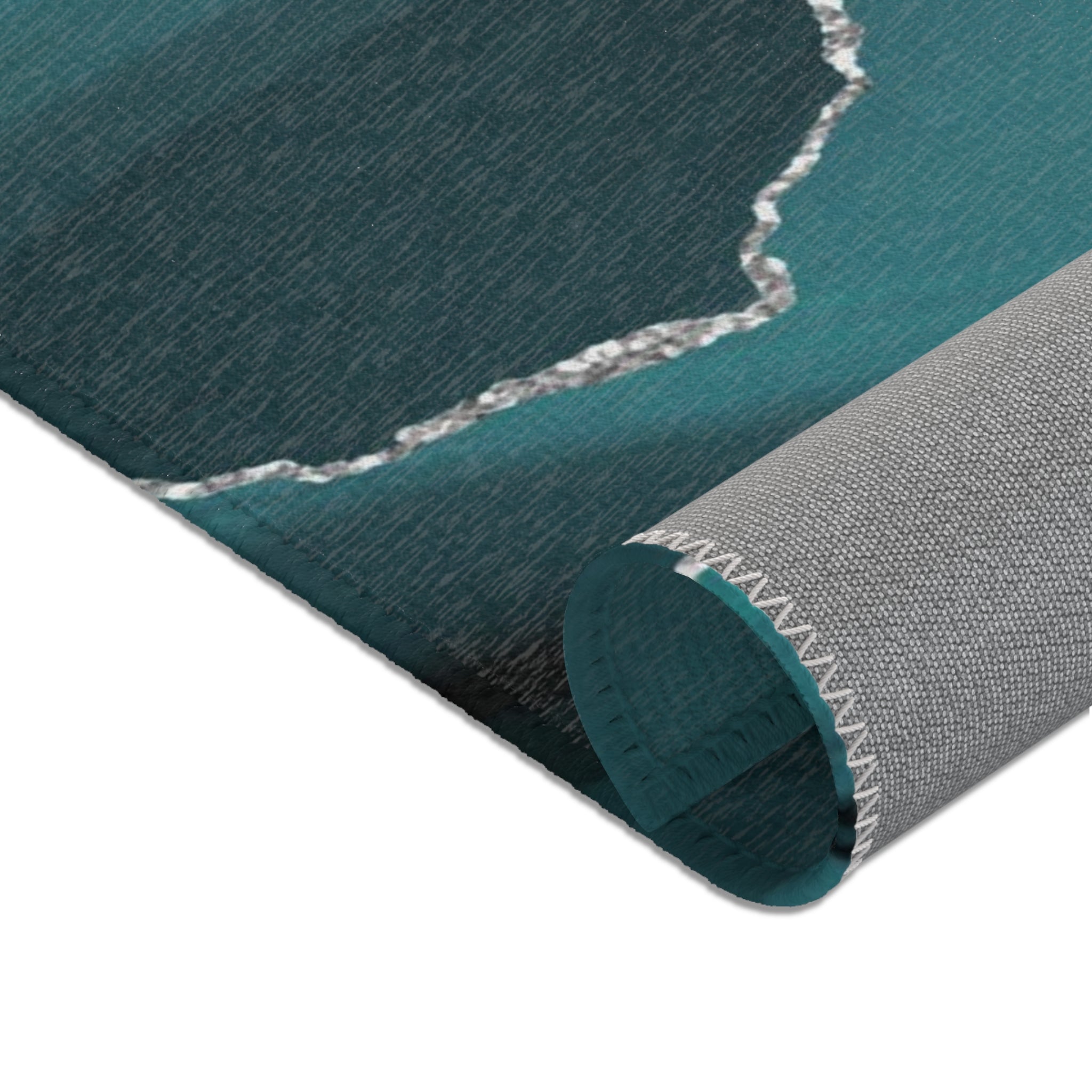Abstract Large Area Rug | Sea Green, Silver Marble Print