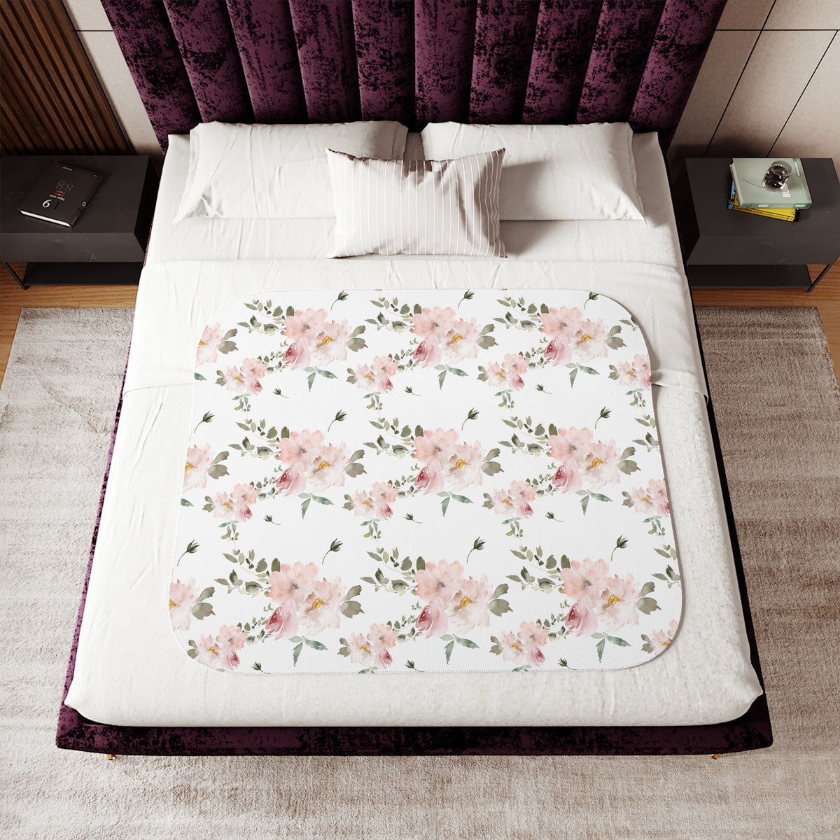 Blush Rose Spray Sherpa Blanket | Sage Watercolor Floral Throw