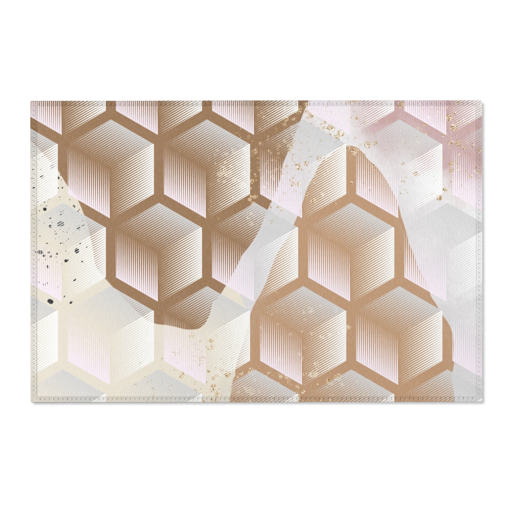 Abstract Colorful Area Rug | Geometric Beige White Rug
