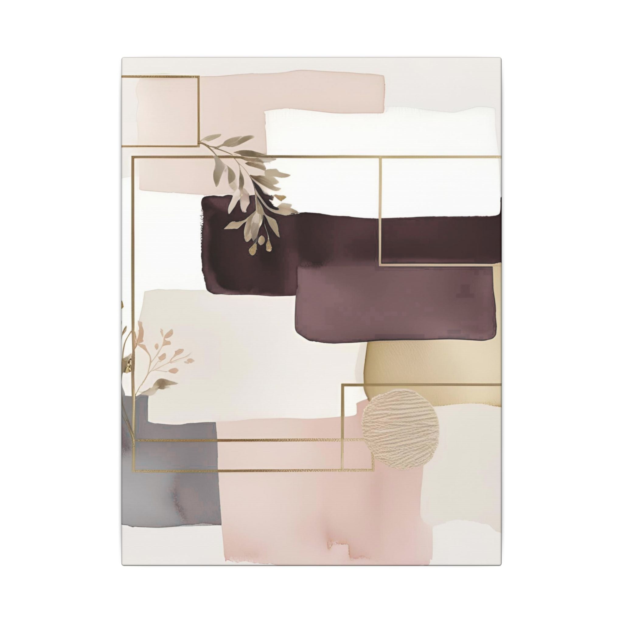 The image is a modern abstract art piece featuring a variety of shapes and colors, including shades of pink, white, and brown. The composition includes a mix of geometric and organic forms, creating a visually striking and dynamic composition.