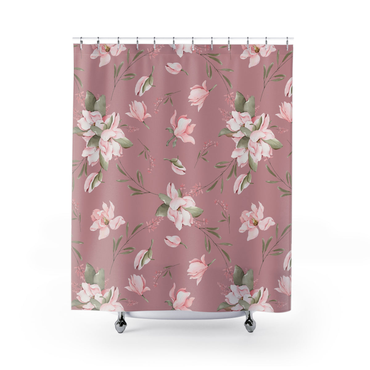 Dusty Rose Watercolor Magnolia Shower Curtain, Bath Curtain 71x74