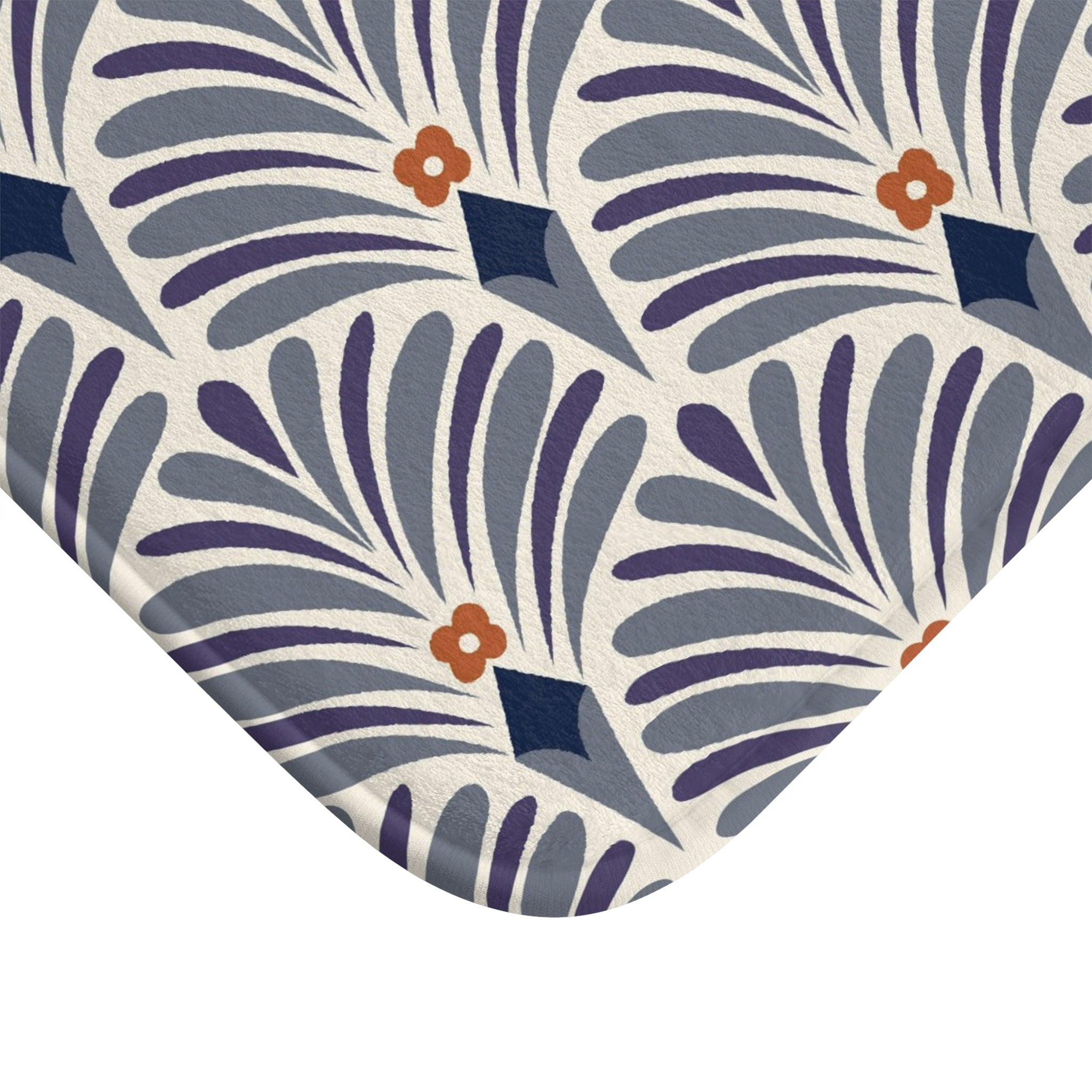 Boho Bath, Kitchen Mat | Art Deco Grey Plum Purple Beige