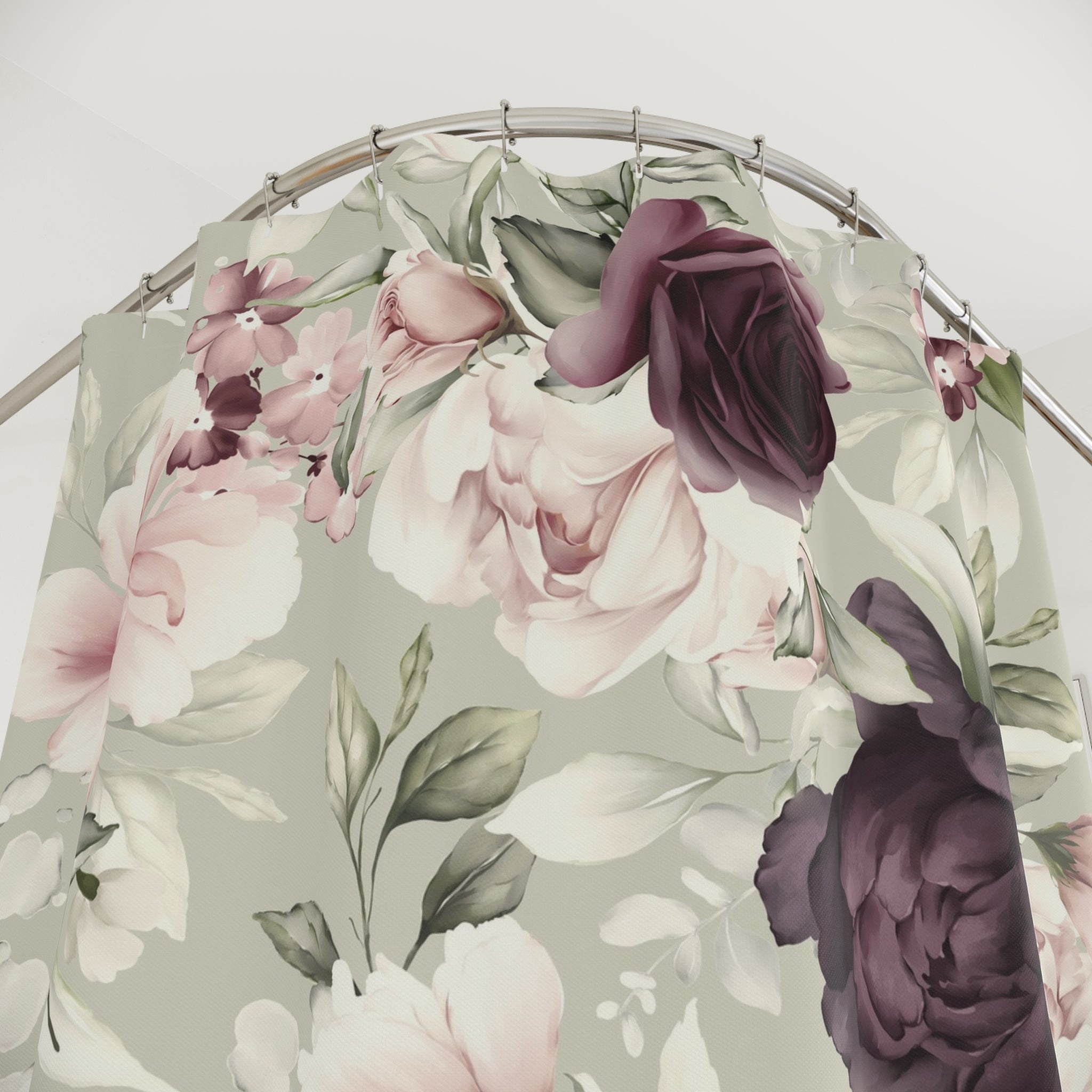 Vintage Plum Floral Shower Curtain | Moody Botanical Neutral Bathroom Decor