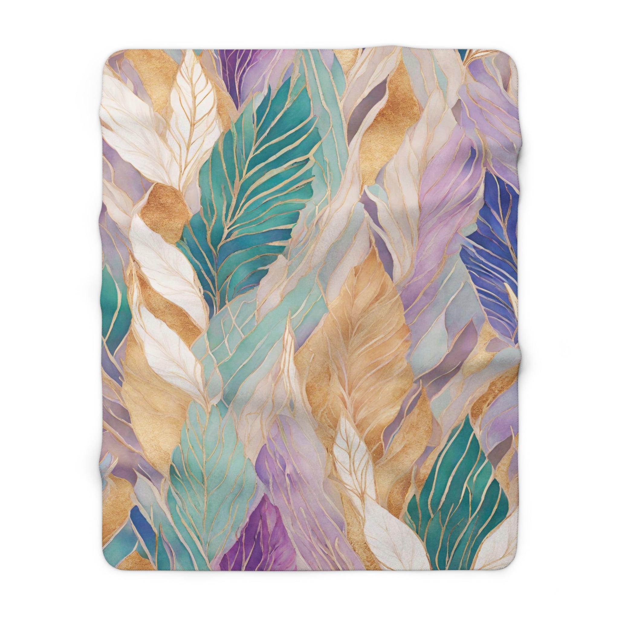 Floral Throw Blanket | Teal Green, Beige Lavender Pink