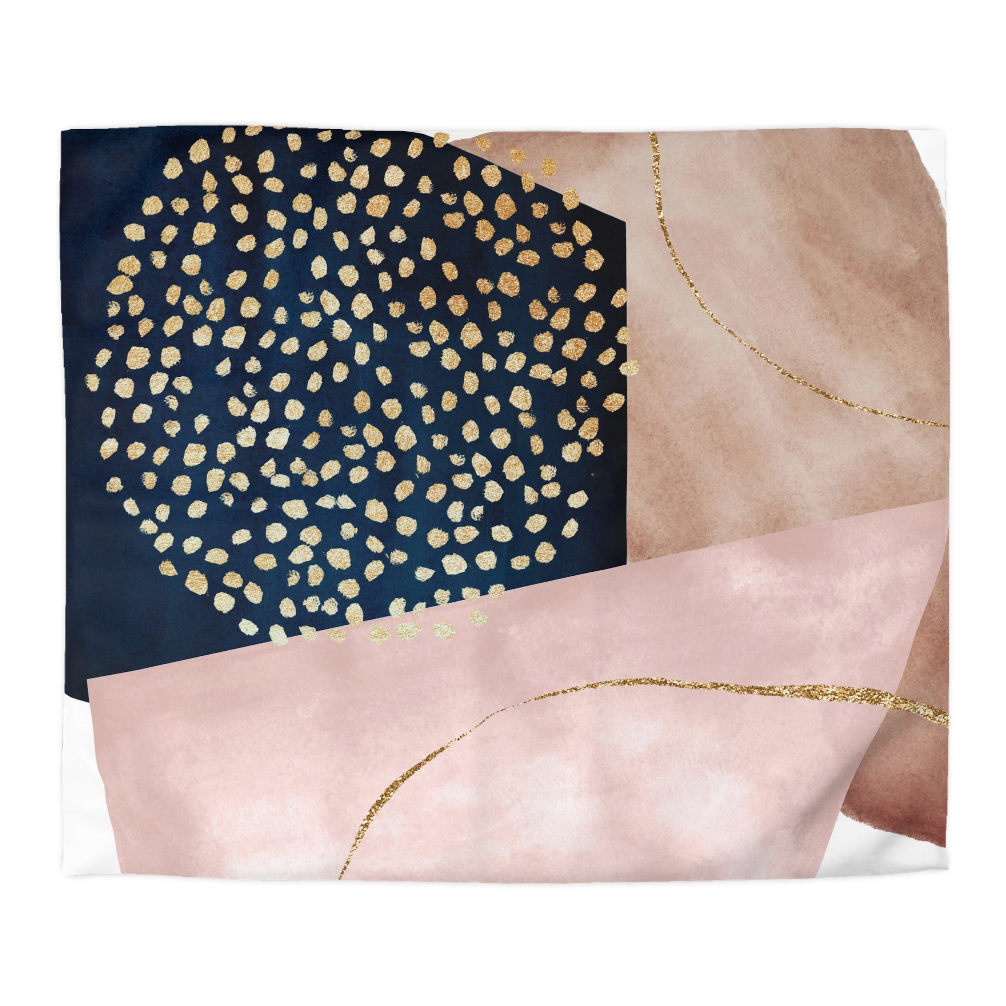 Abstract Boho Duvet Cover | Blush Pink, Beige, Navy Blue Watercolor | Bedroom Decor