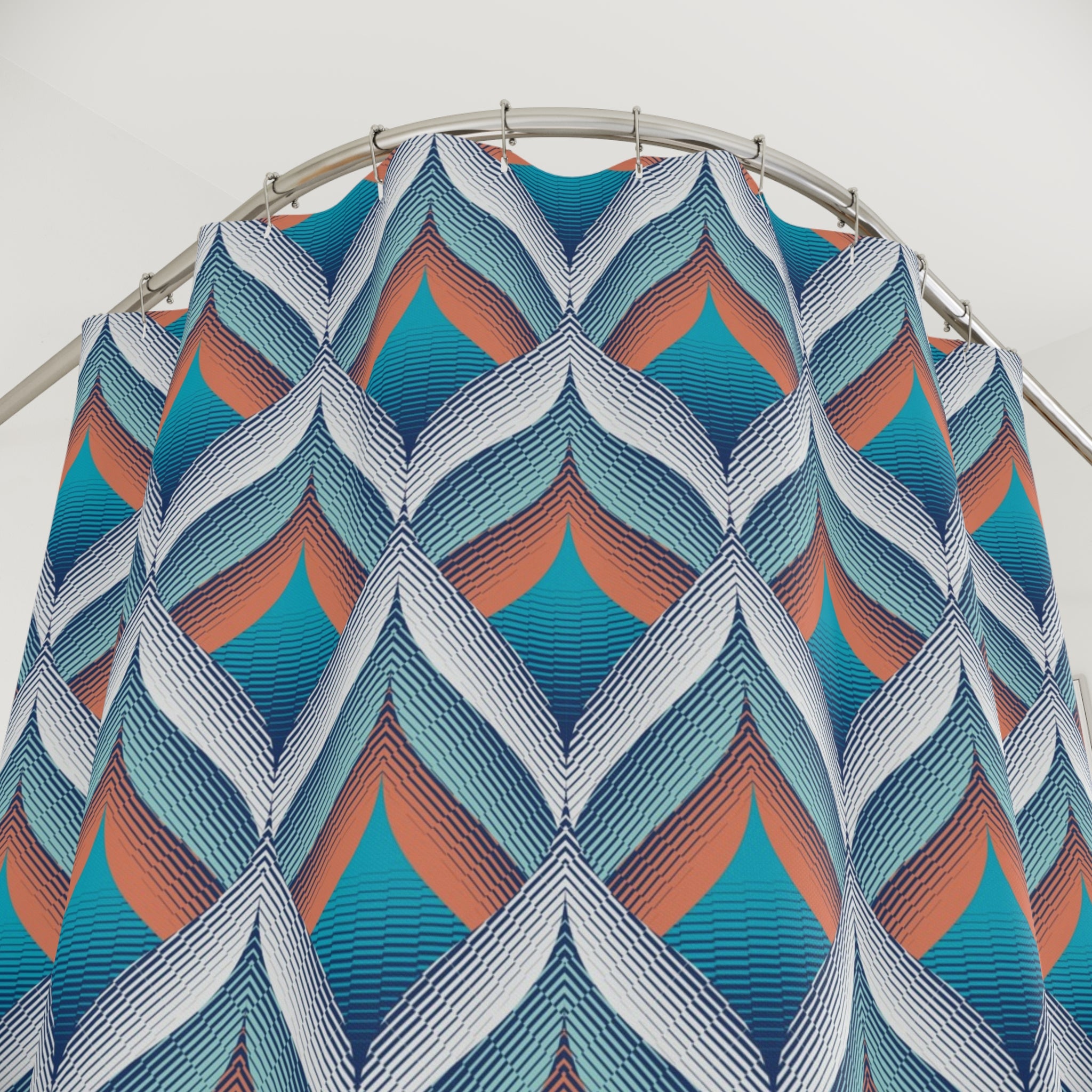 Boho Shower Curtain | Abstract Retro Blue Orange