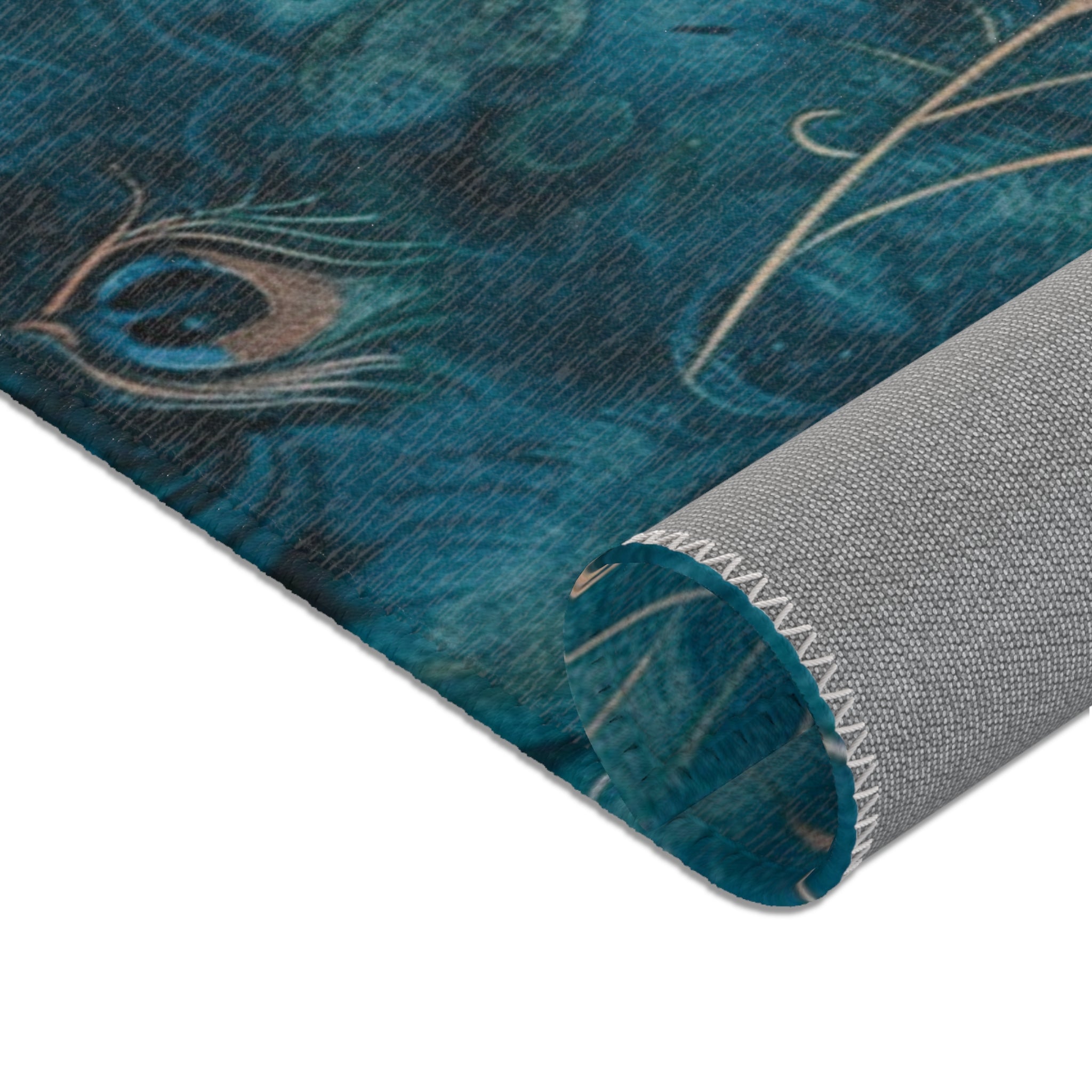 Abstract Area Rug | Peacock Feather, Blue Beige Watercolor