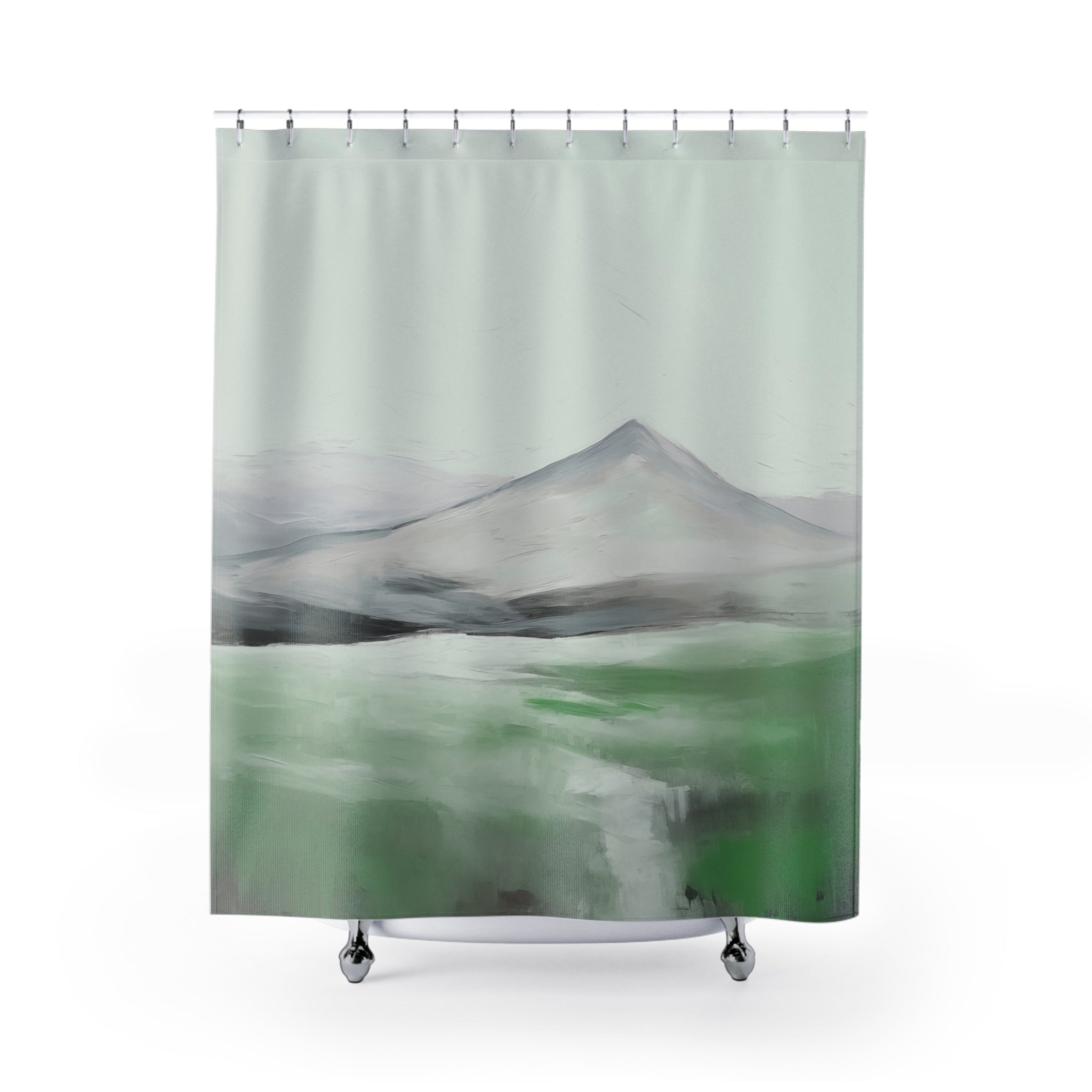 Boho Shower Curtain | Sage Green Landscape Fabric Curtain